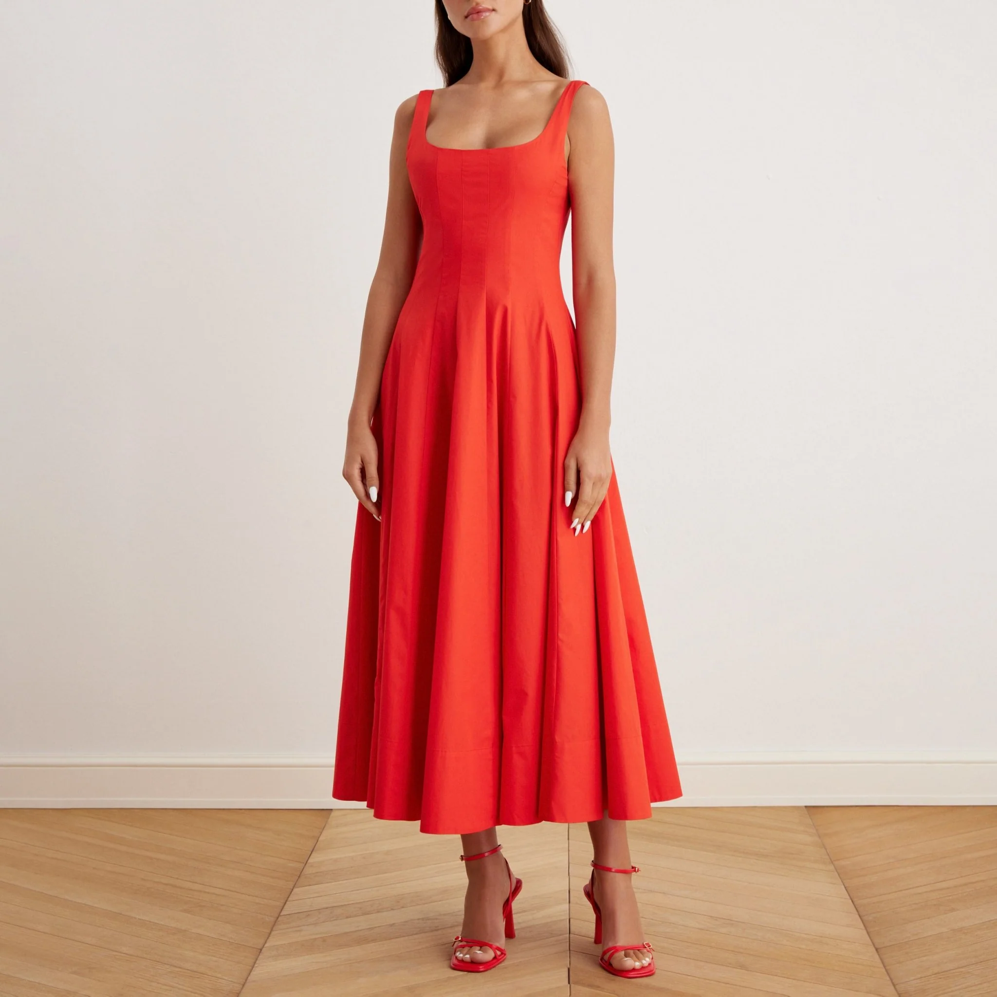 Fitted Waist Midi A-line Dress in Cotton - Image 3