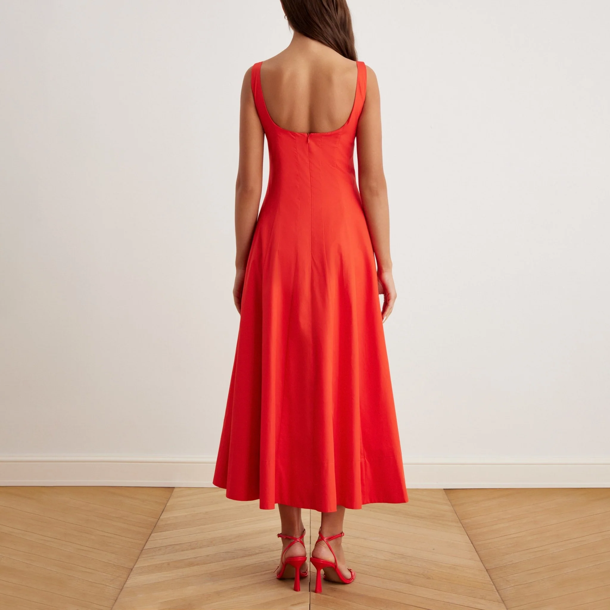 Fitted Waist Midi A-line Dress in Cotton - Image 4