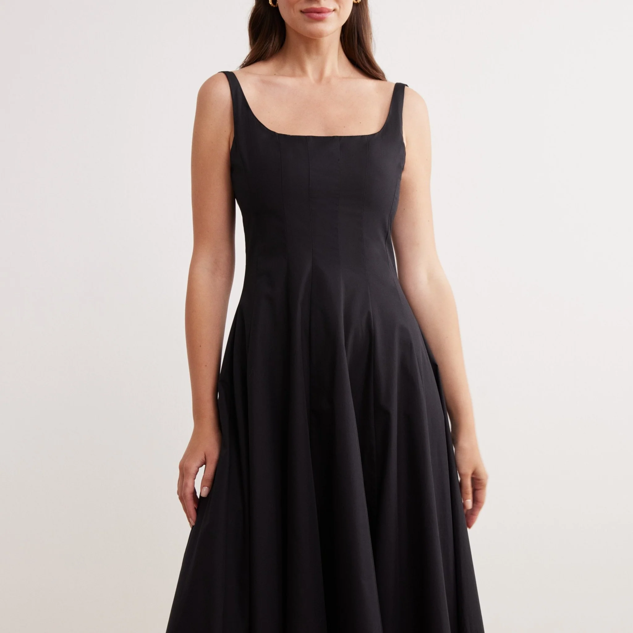 Fitted Waist Midi A-line Dress in Cotton - Image 5