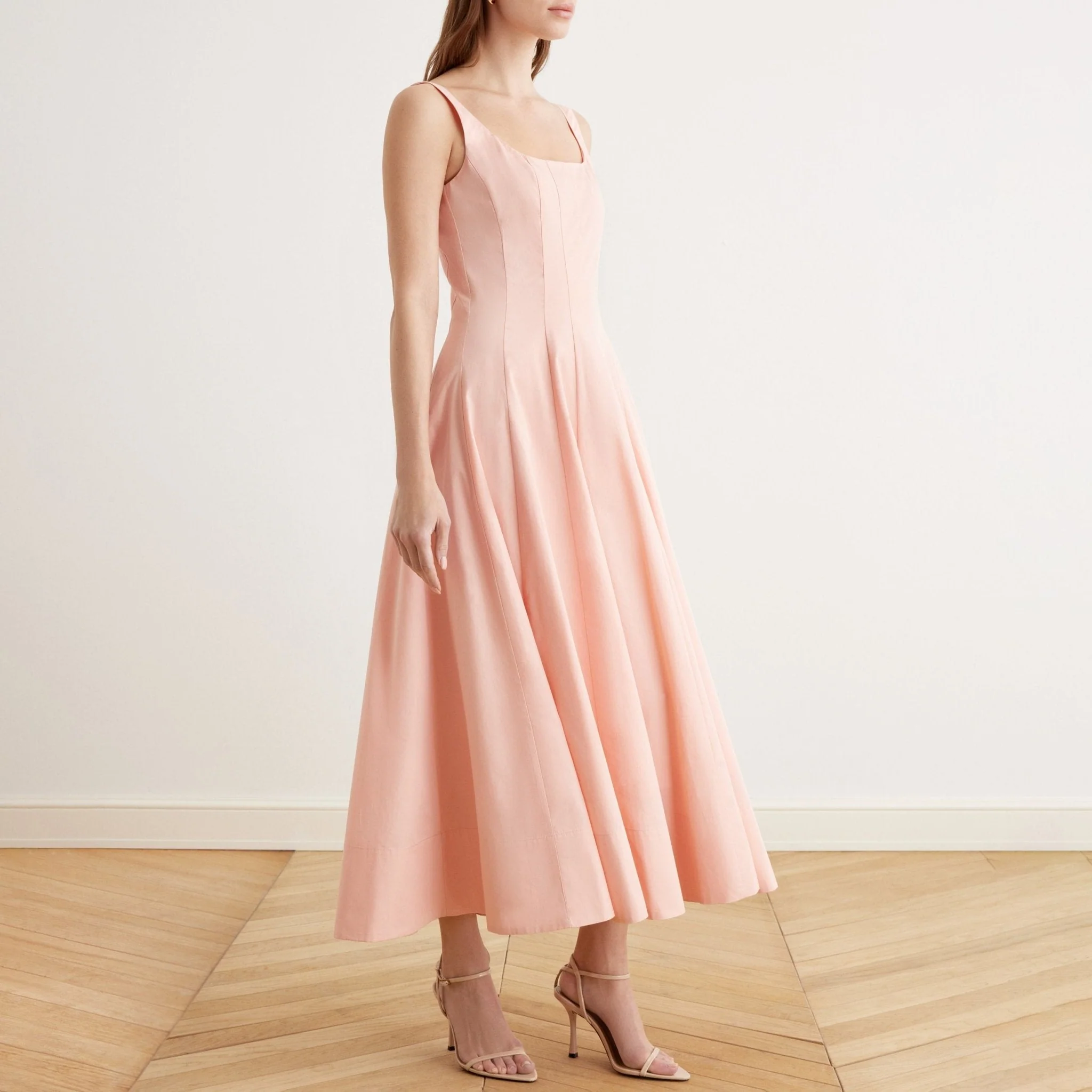Fitted Waist Midi A-line Dress in Cotton - Image 4
