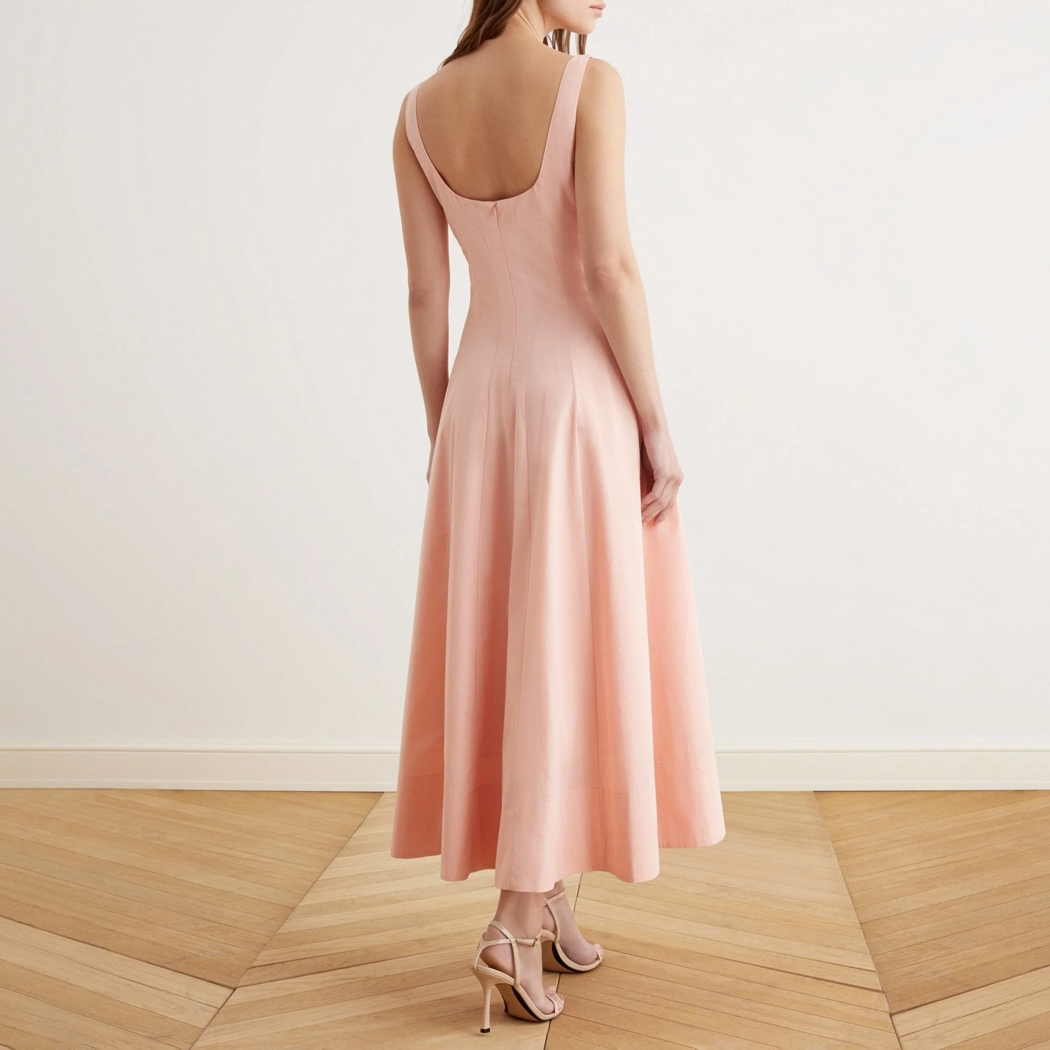 Fitted Waist Midi A-line Dress in Cotton - Image 5