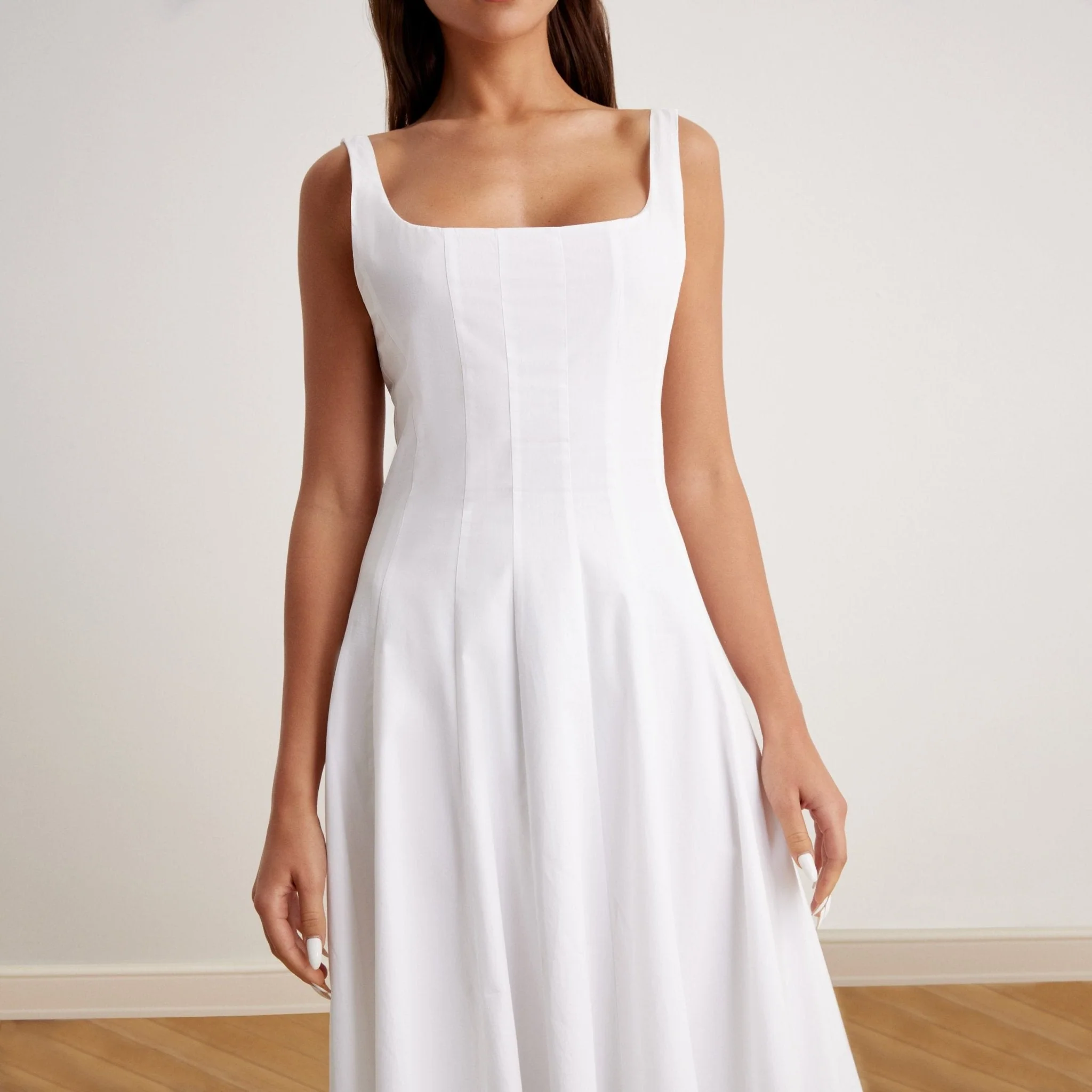 Fitted Waist Midi A-line Dress in Cotton - Image 6