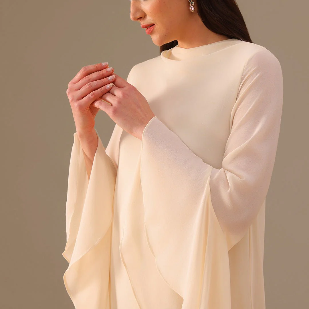 Ivory Flared Long Sleeve Chiffon Maxi Dress - Image 3