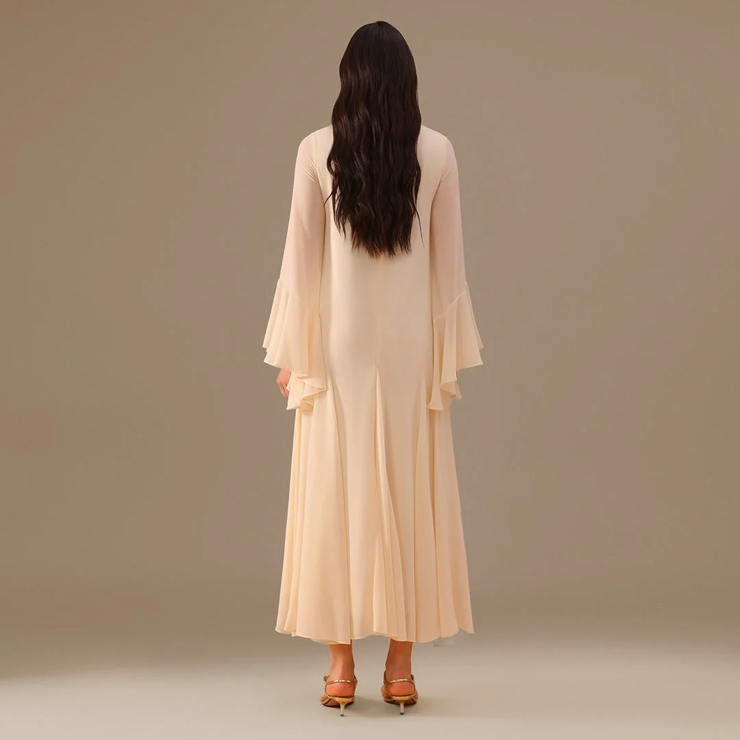 Ivory Flared Long Sleeve Chiffon Maxi Dress - Image 4