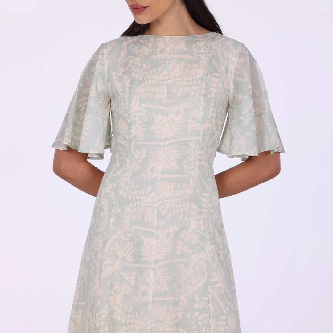 Printed Flared Maxi Dress with Butterfly Sleeves - Image 3