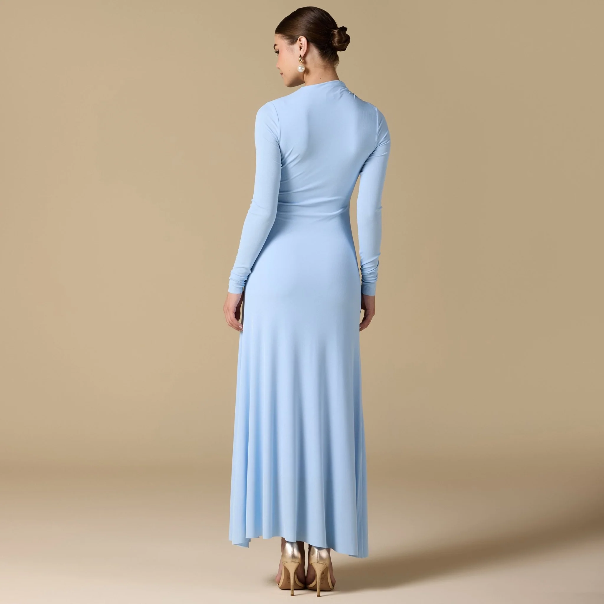 Blue Gathered Chest Flare Midi Dress - Image 4