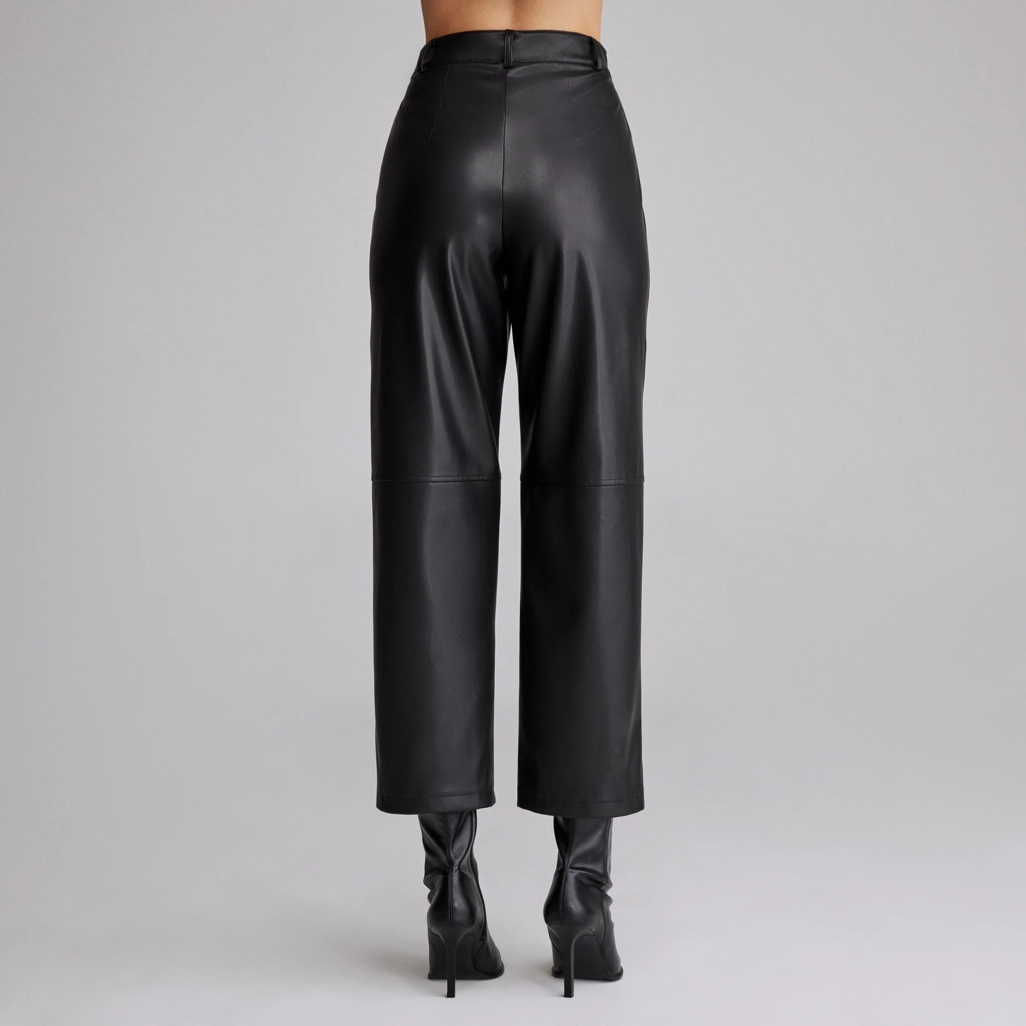Black High Waist Leather Pants - Image 3