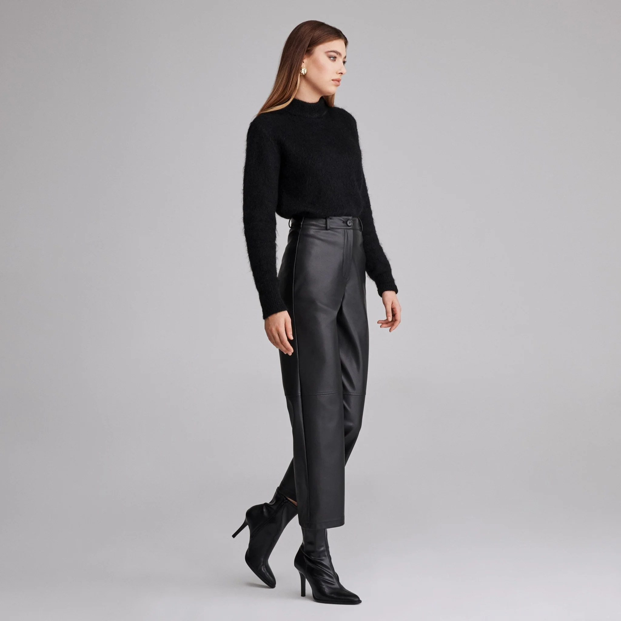 Black High Waist Leather Pants - Image 4