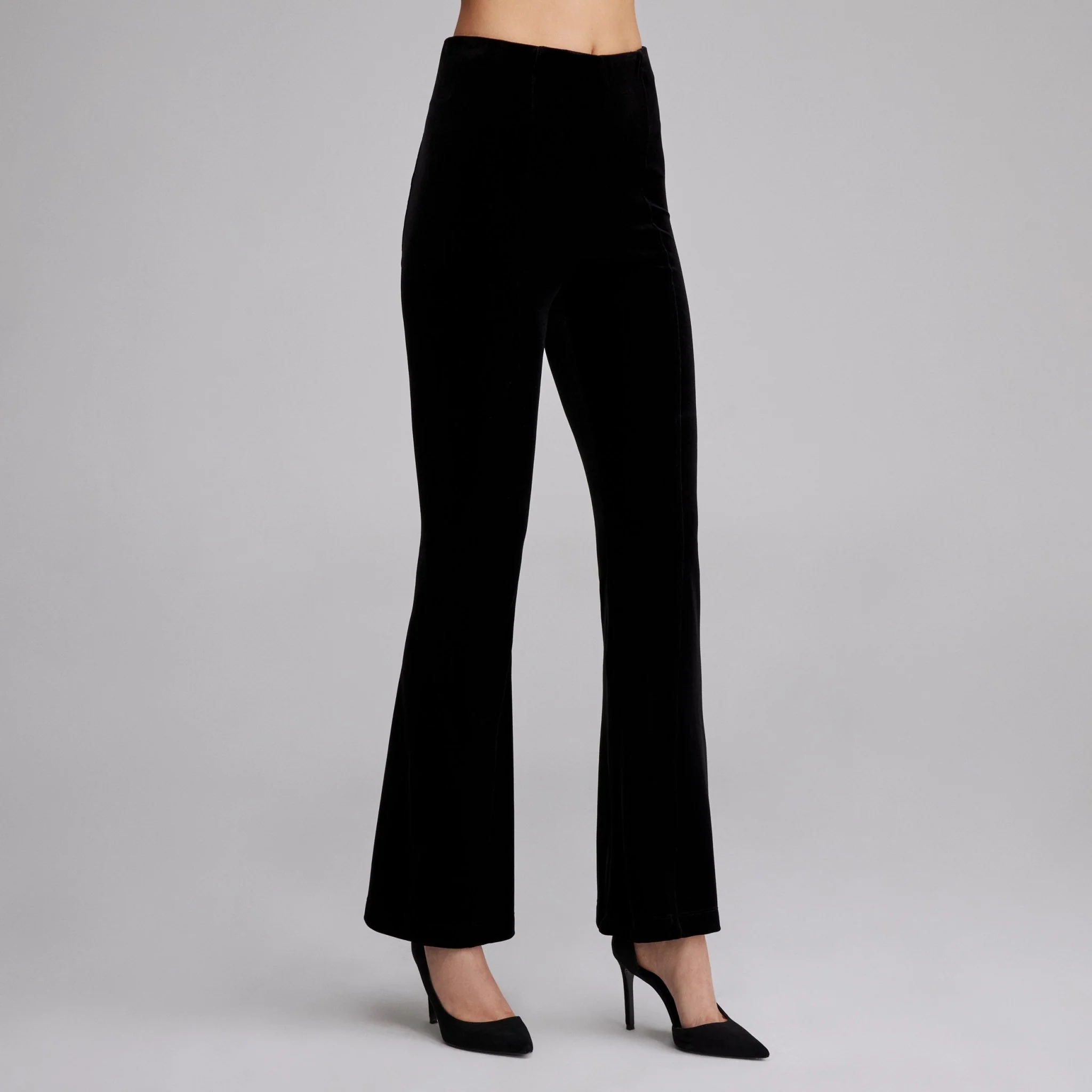 Black High Waist Velvet Flare Pants - Image 3