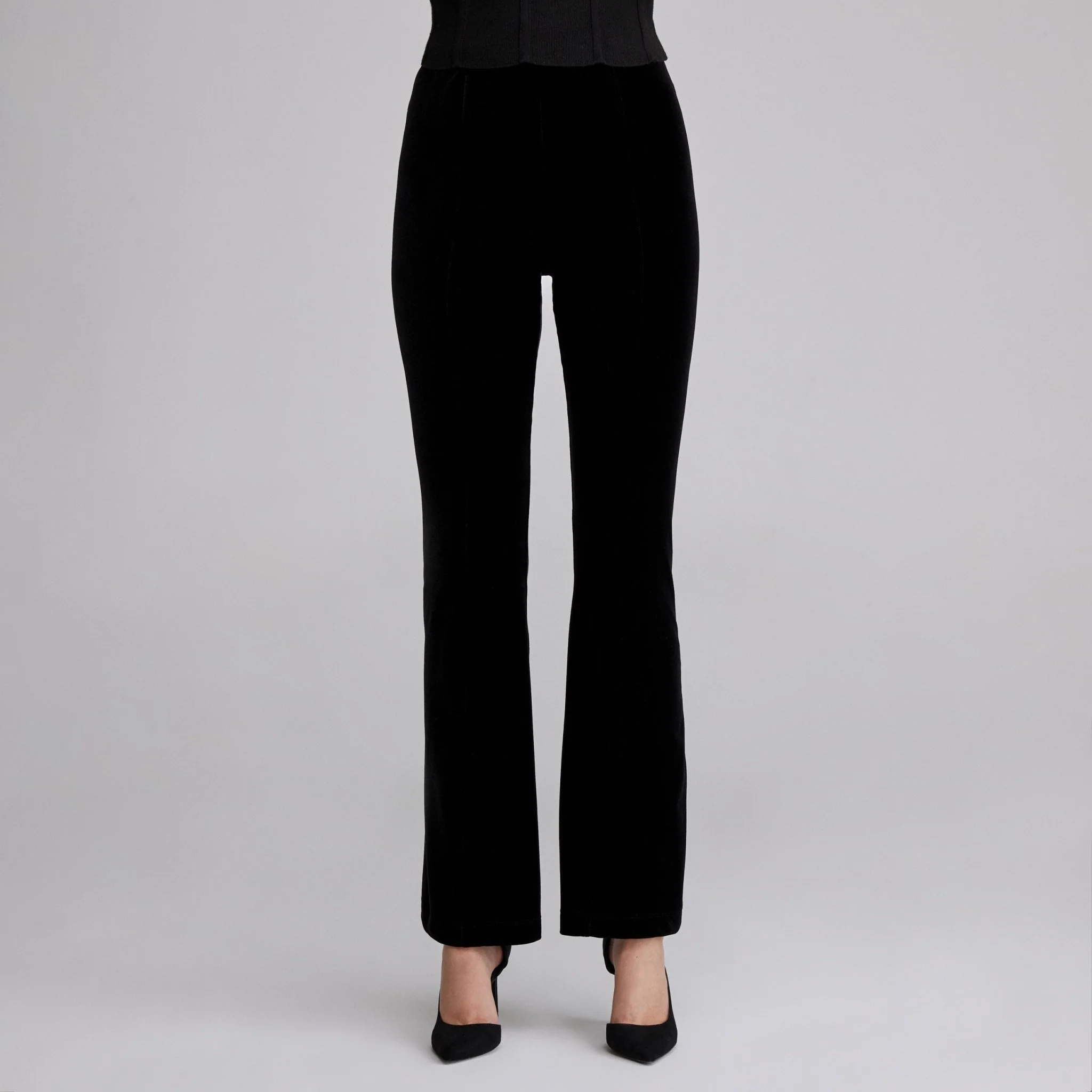 Black High Waist Velvet Flare Pants - Image 4