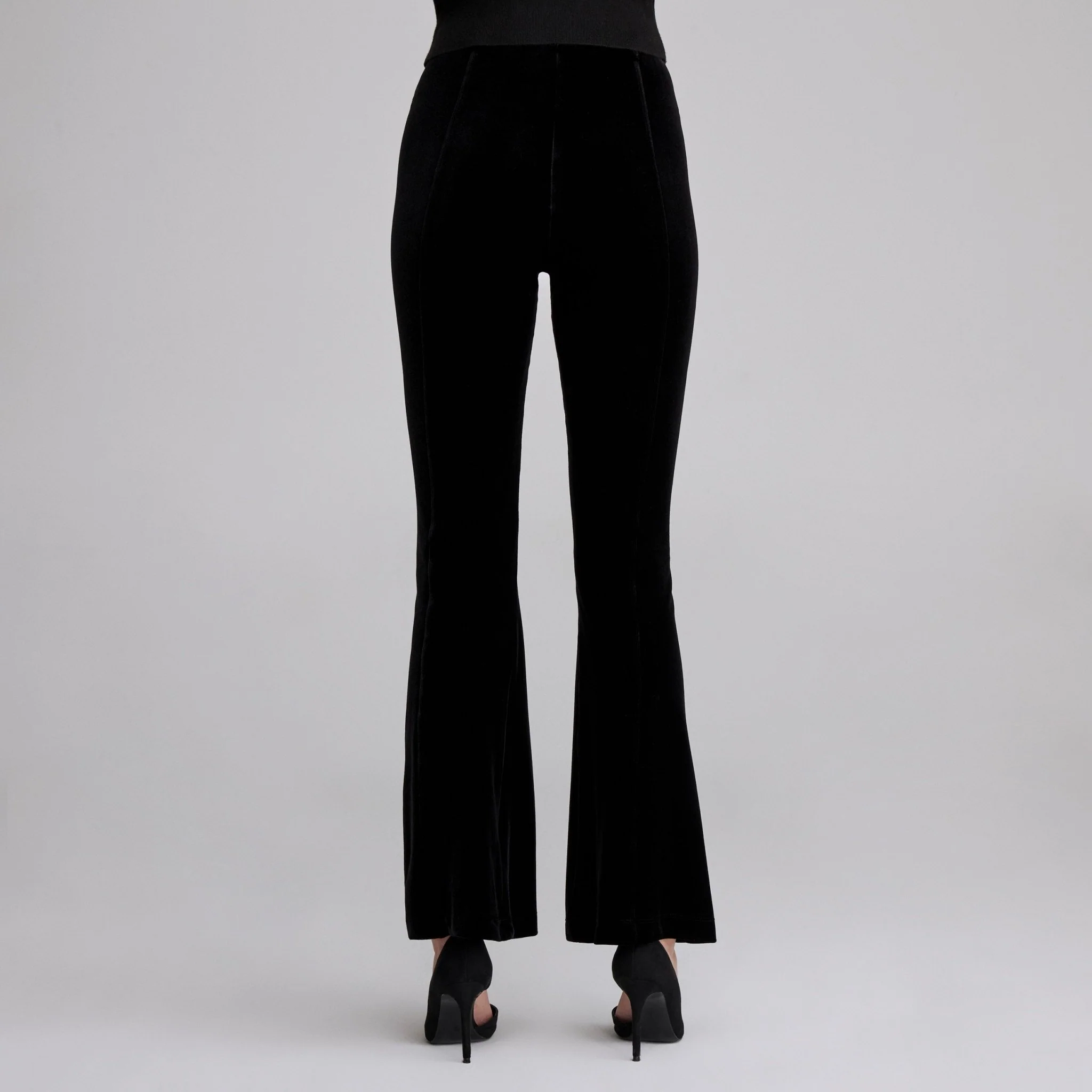 Black High Waist Velvet Flare Pants - Image 5