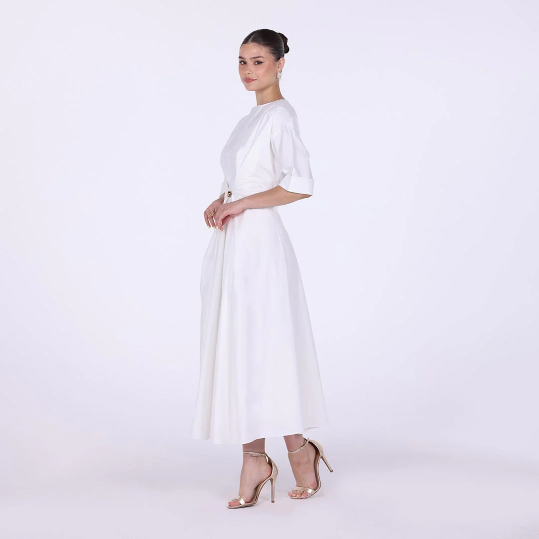 Ivory Twisted Front Cotton Poplin Midi Dress - Image 3