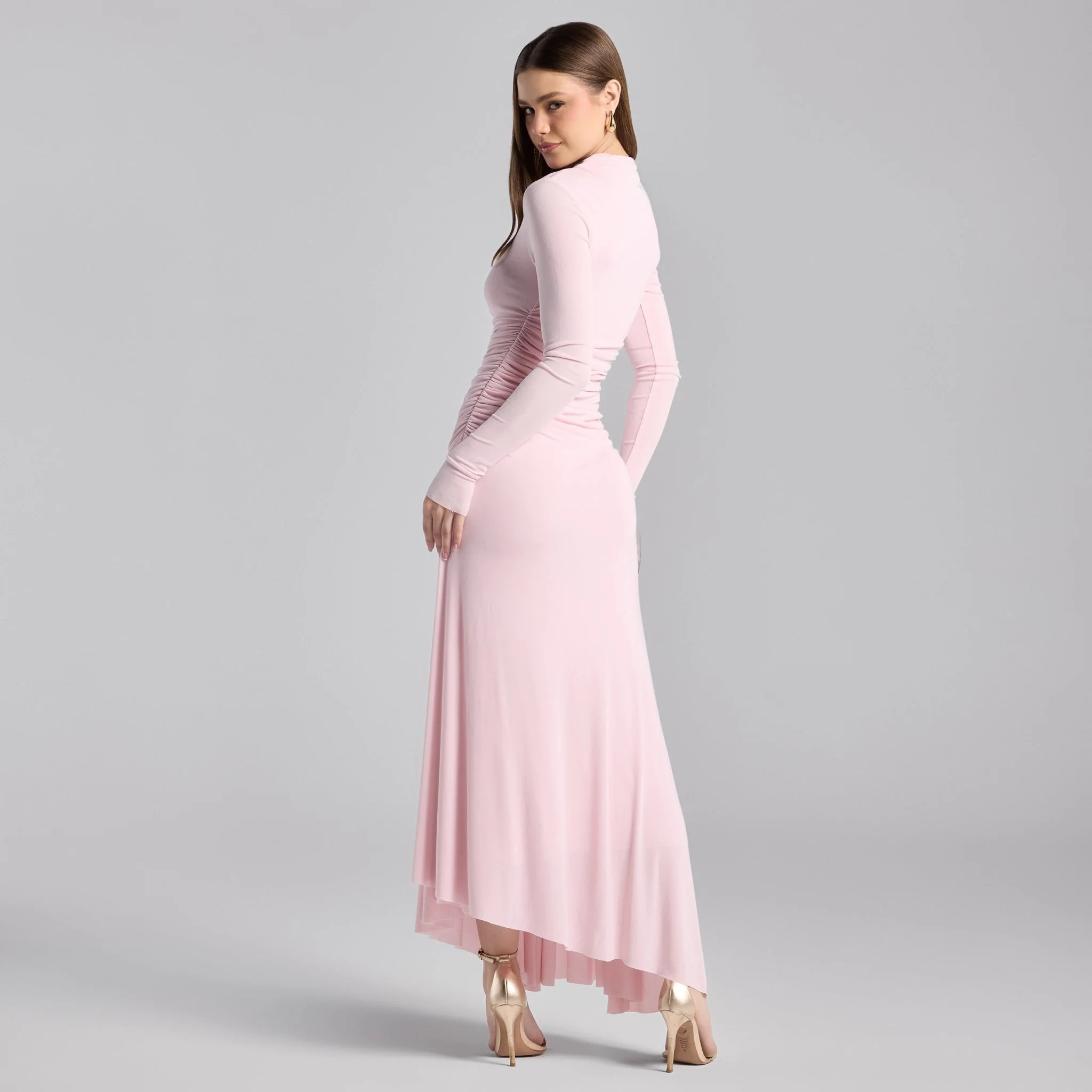 Pink Jersey Asymmetric Neck Midi Dress - Image 4