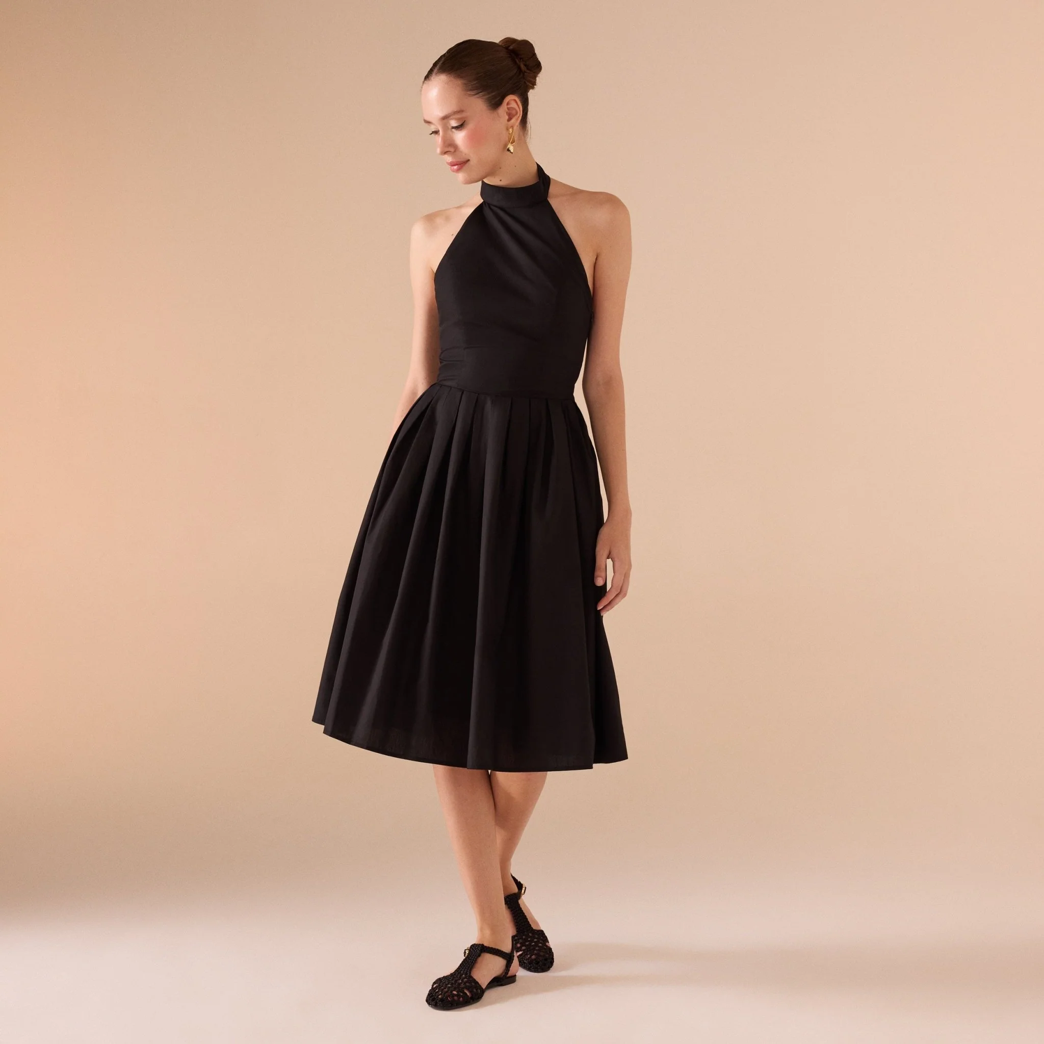 Knee-length Sleeveless Dress with a Short Turtleneck in Cotton - Image 5