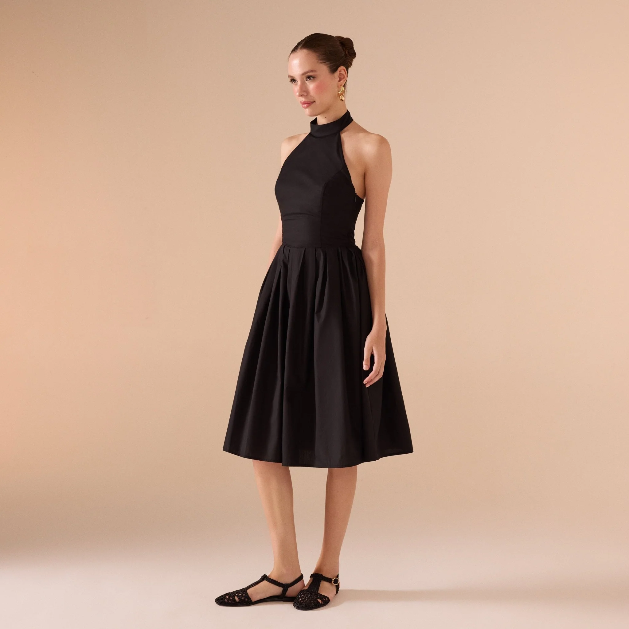 Knee-length Sleeveless Dress with a Short Turtleneck in Cotton - Image 8