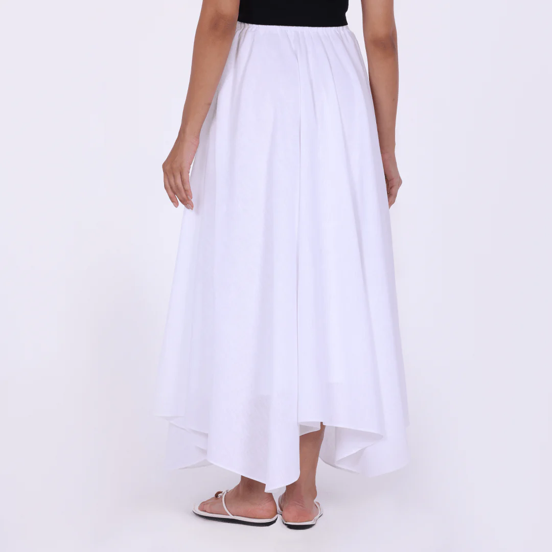 White Linen Blend Asymmetric Hem Maxi Skirt - Image 3