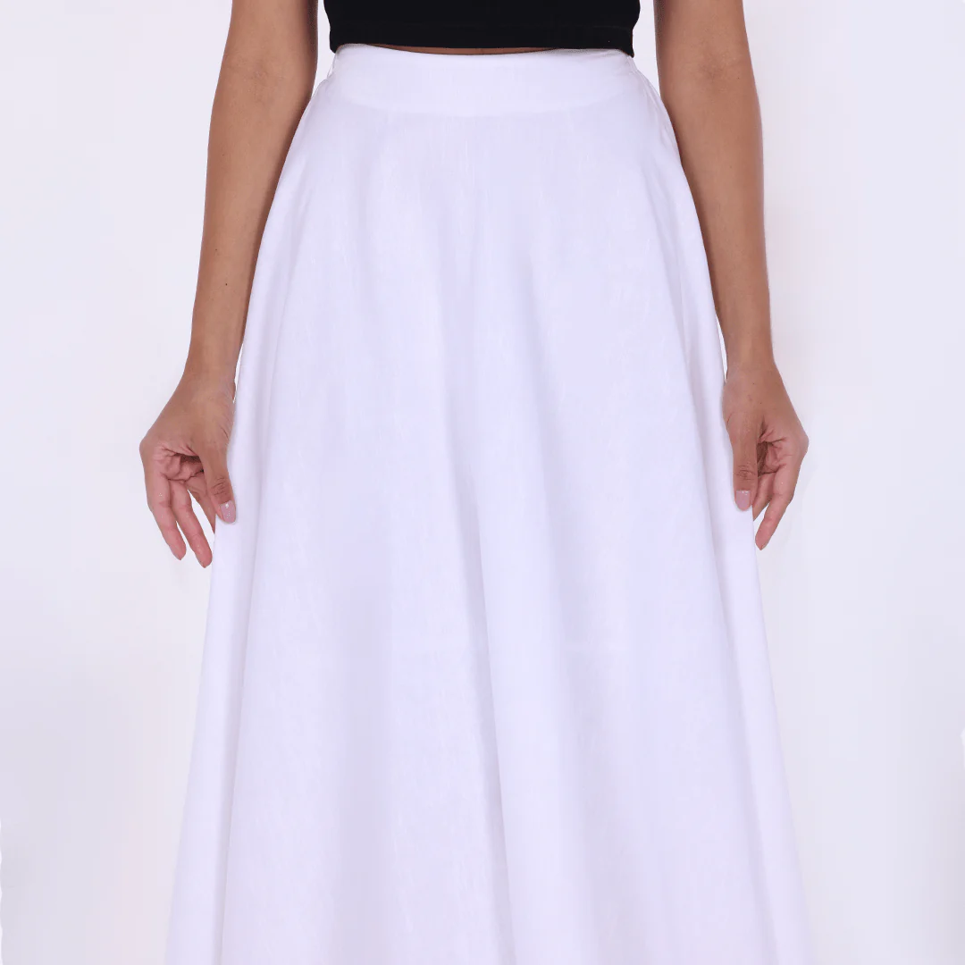 White Linen Blend Asymmetric Hem Maxi Skirt - Image 4