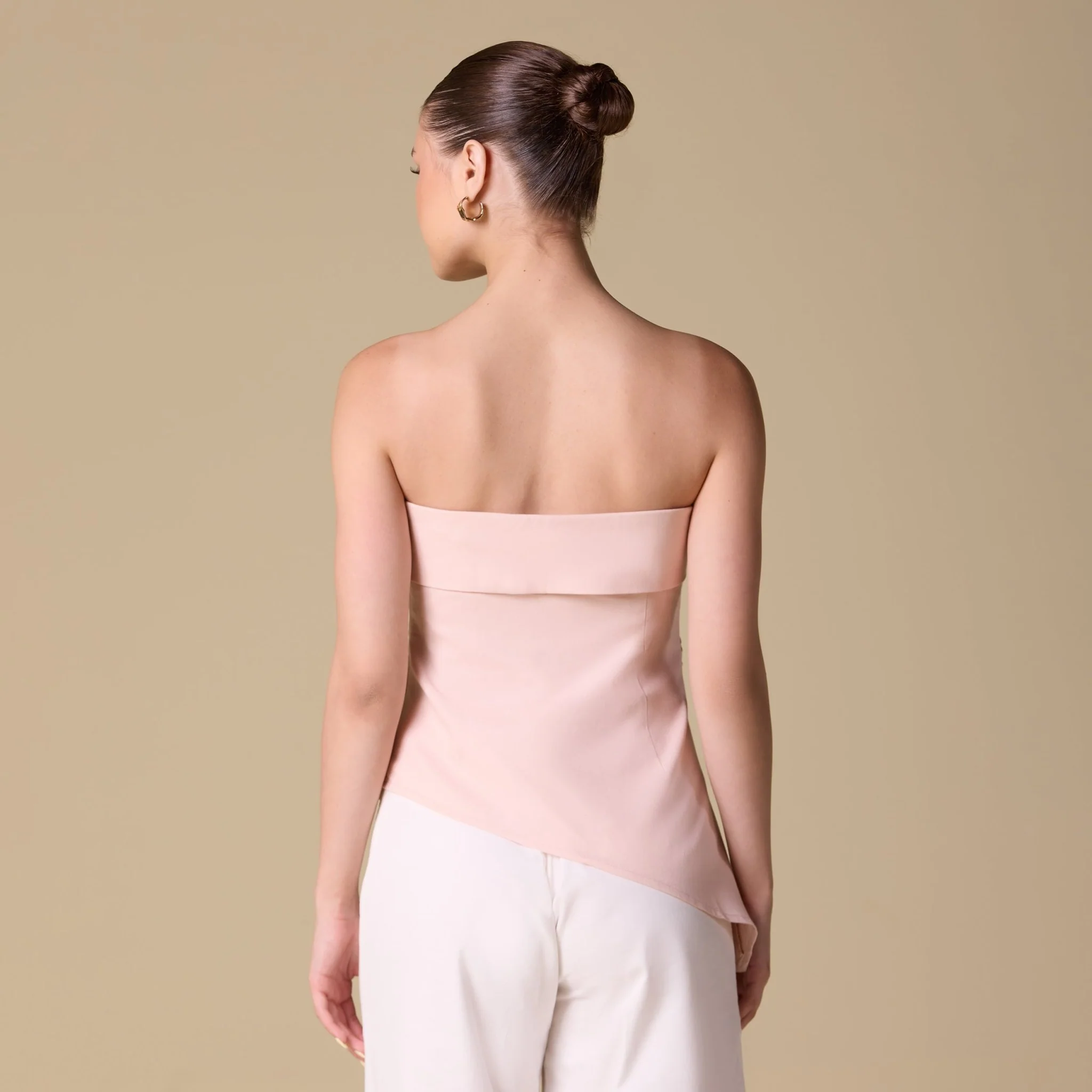 Pink Linen Turn-Down Neckline Top with Side Gathering - Image 4