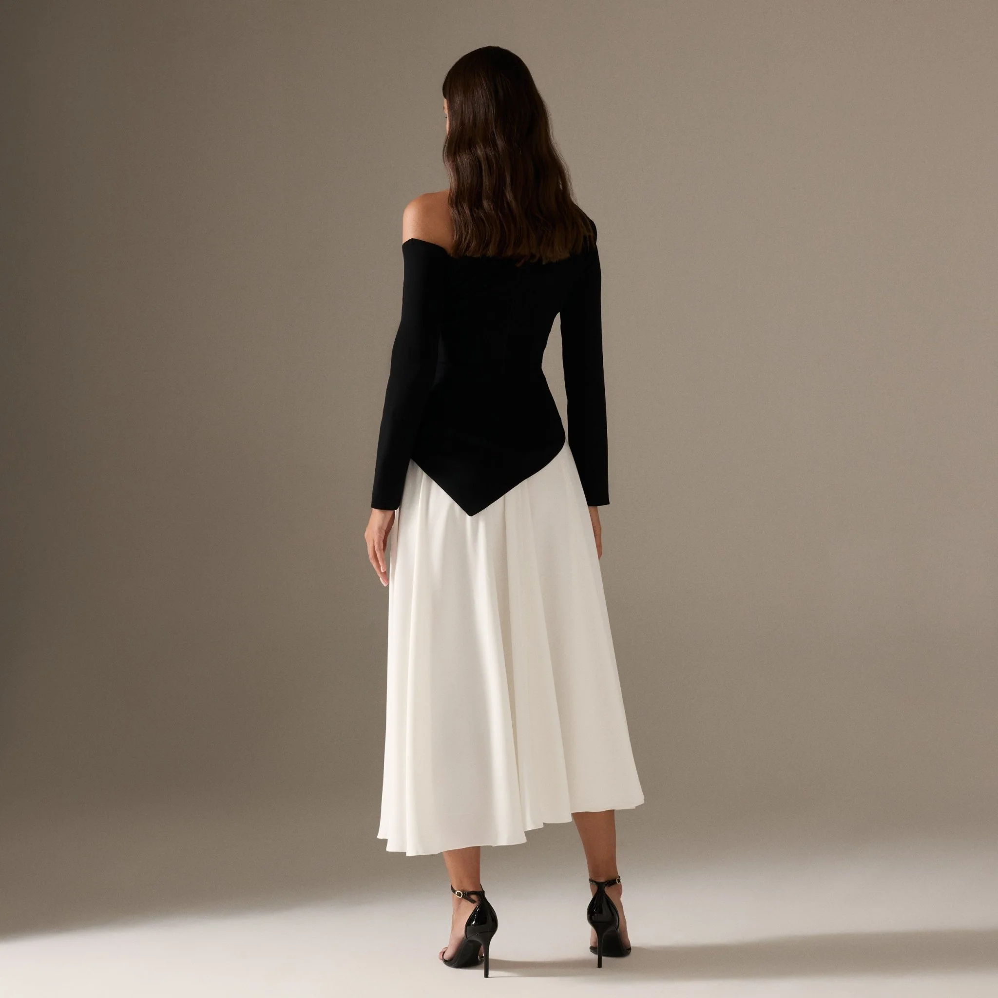 Long Sleeve A-line Midi Crepe Dress - Image 4