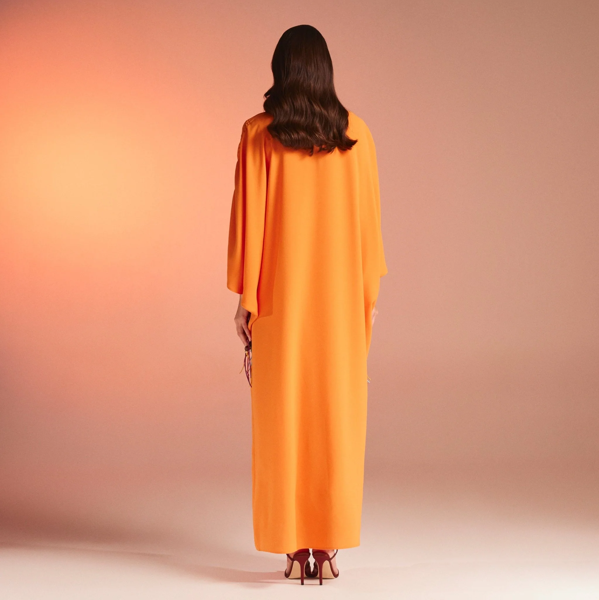 Orange Long Sleeve Crepe Kaftan - Image 4