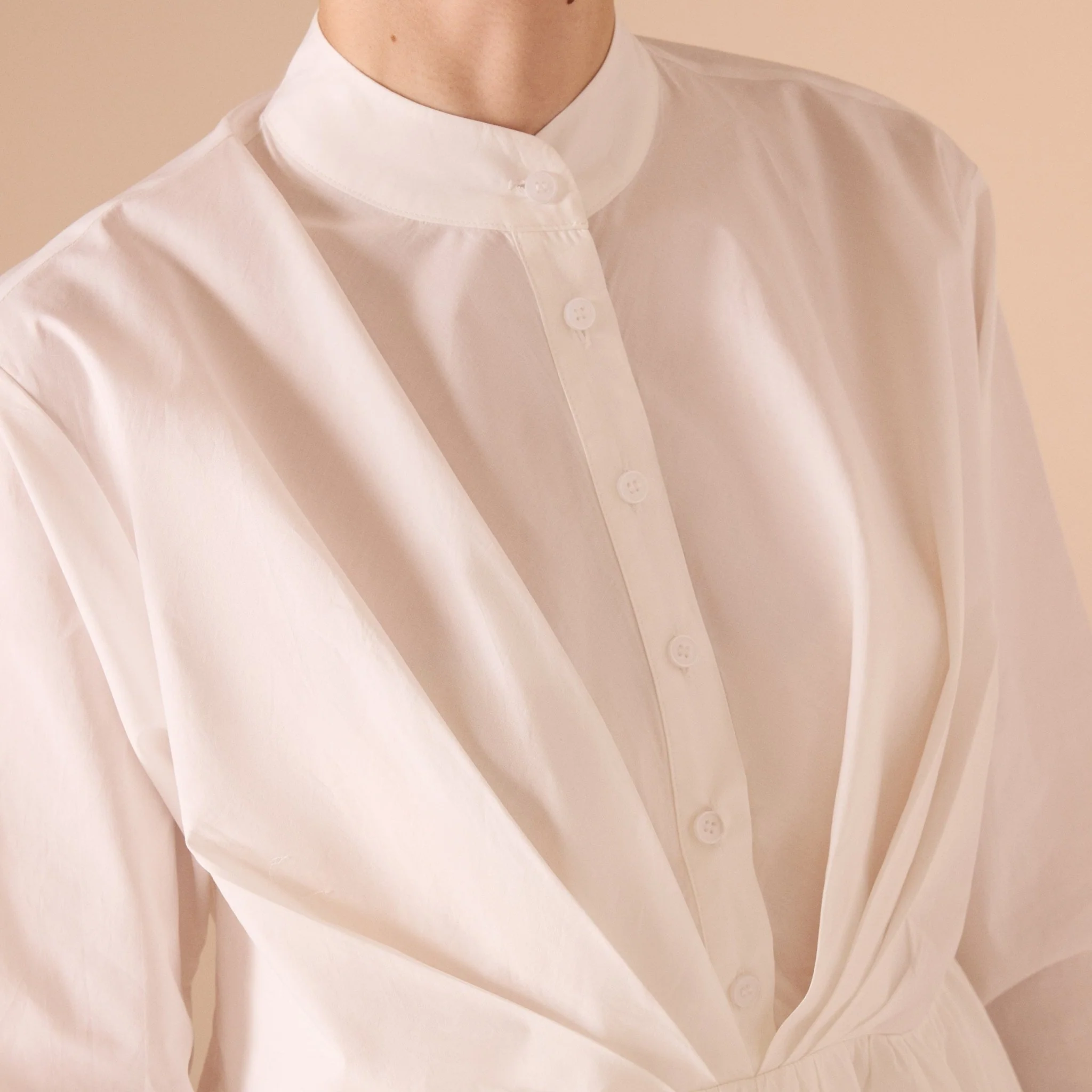 Off White Long Sleeve Gathered Waist Shirt - Image 4