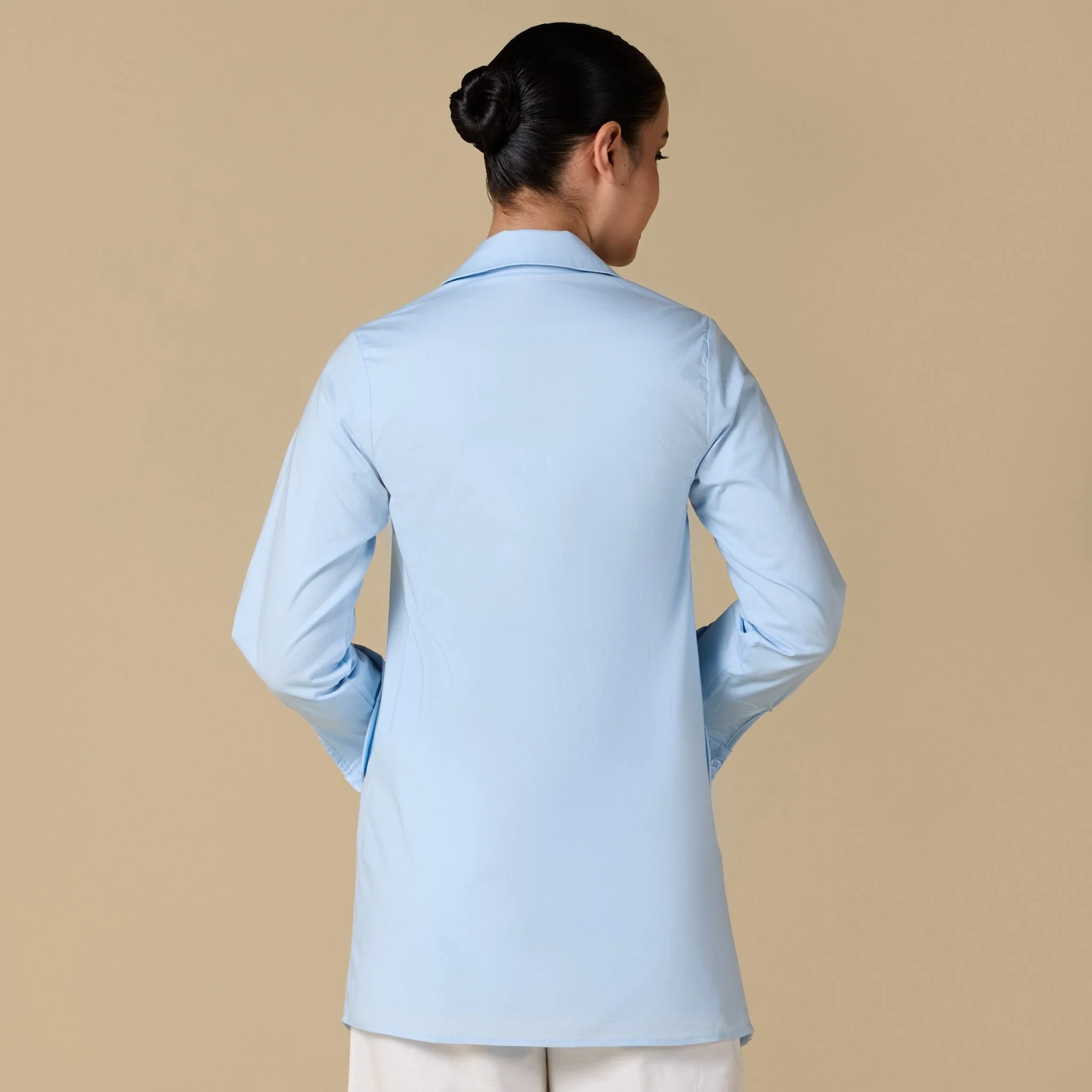 Baby Blue Poplin Long Sleeve Wrap Shirt - Image 3