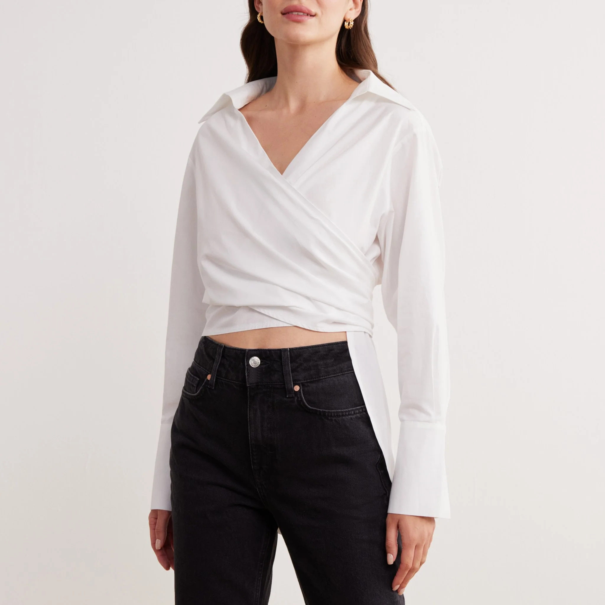 Poplin Long Sleeve Wrap Shirt - Image 4