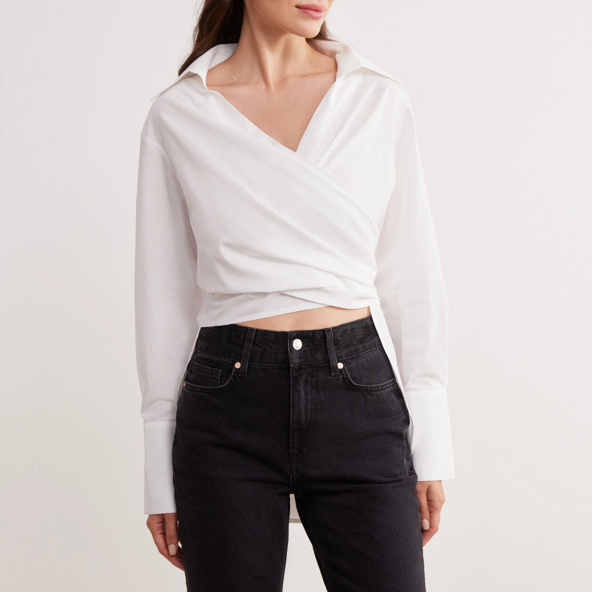Poplin Long Sleeve Wrap Shirt - Image 7