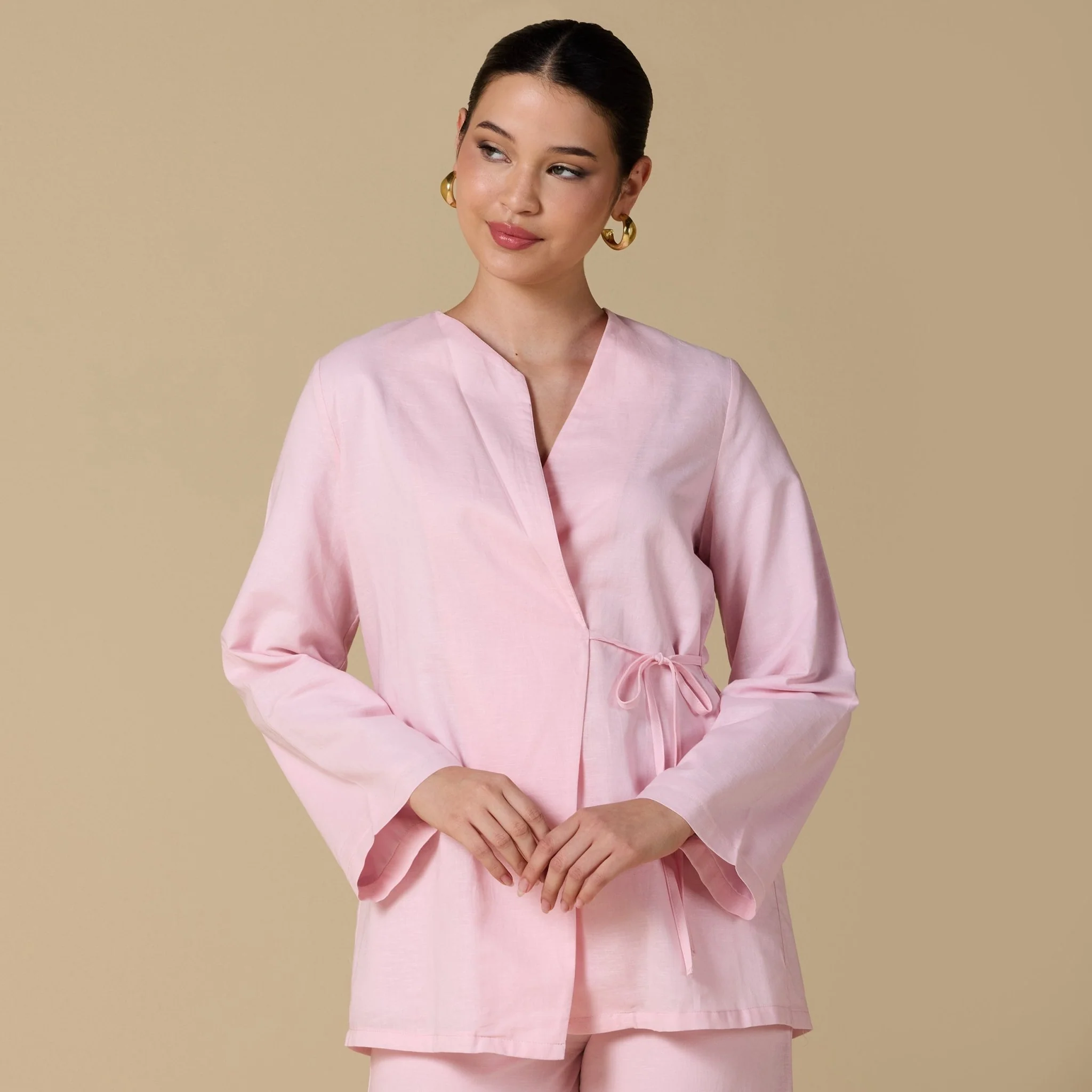 Long Sleeves Linen Wrapped Top - Image 4