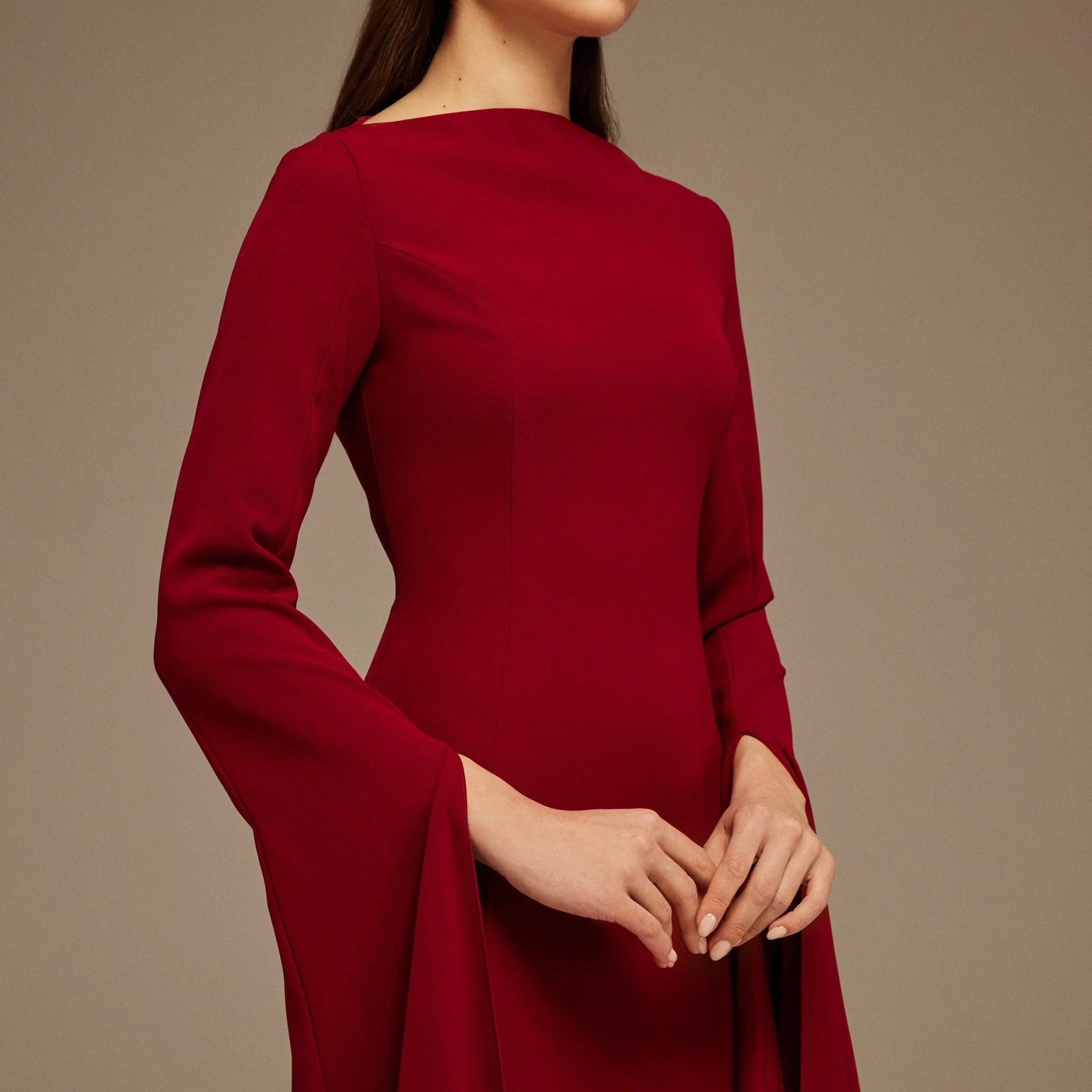 Burgundy Maxi Flared Sleeve Maxi Dress - Image 3