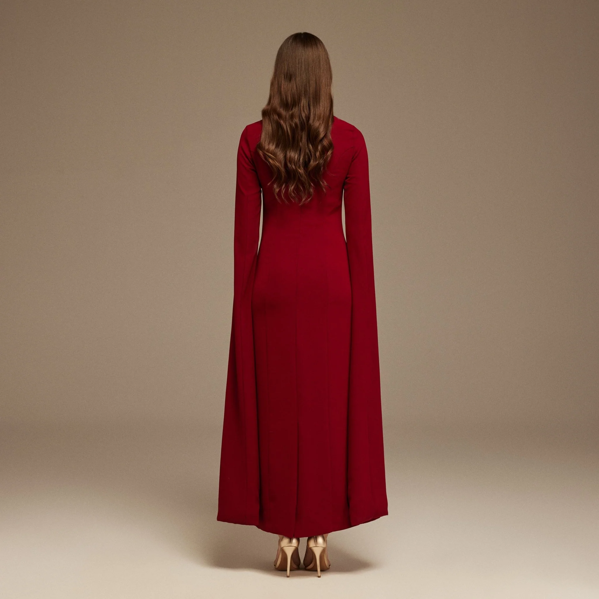 Burgundy Maxi Flared Sleeve Maxi Dress - Image 4