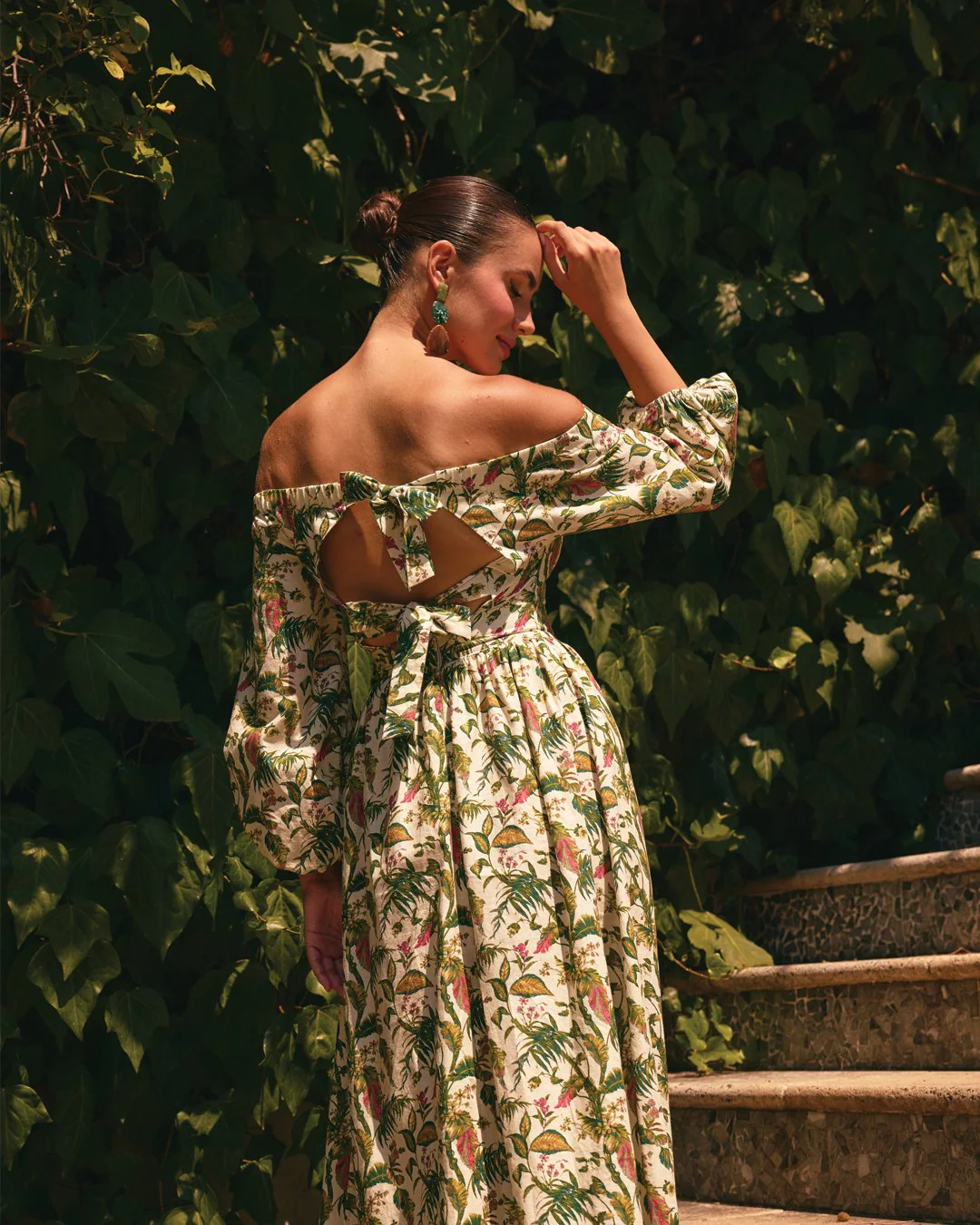 Off Shoulder Printed Linen Midi Dress - Image 3