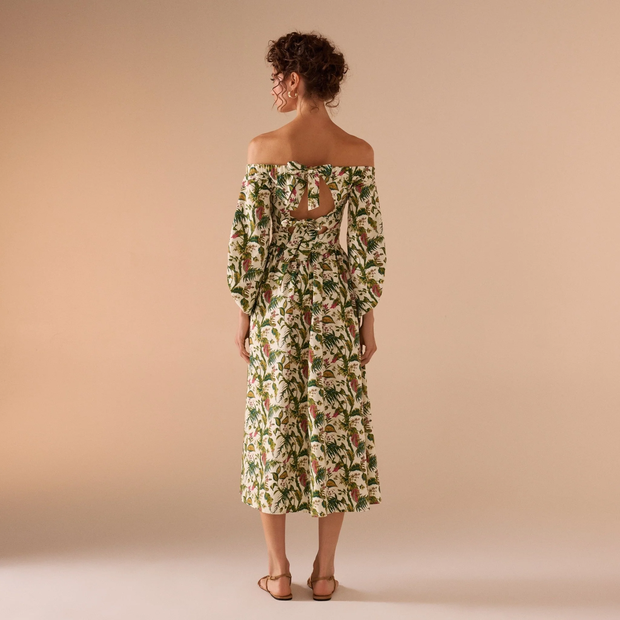 Off Shoulder Printed Linen Midi Dress - Image 4