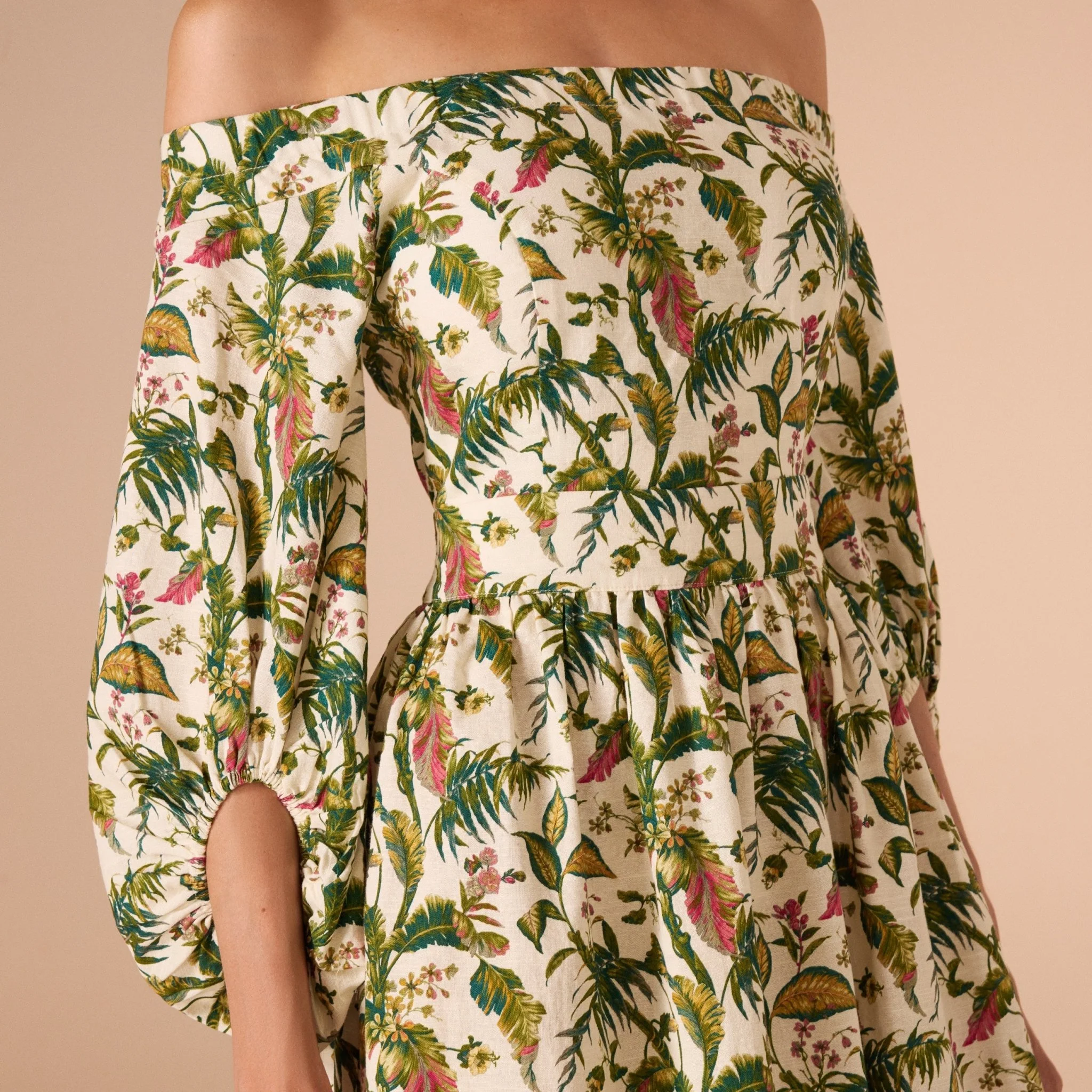 Off Shoulder Printed Linen Midi Dress - Image 5