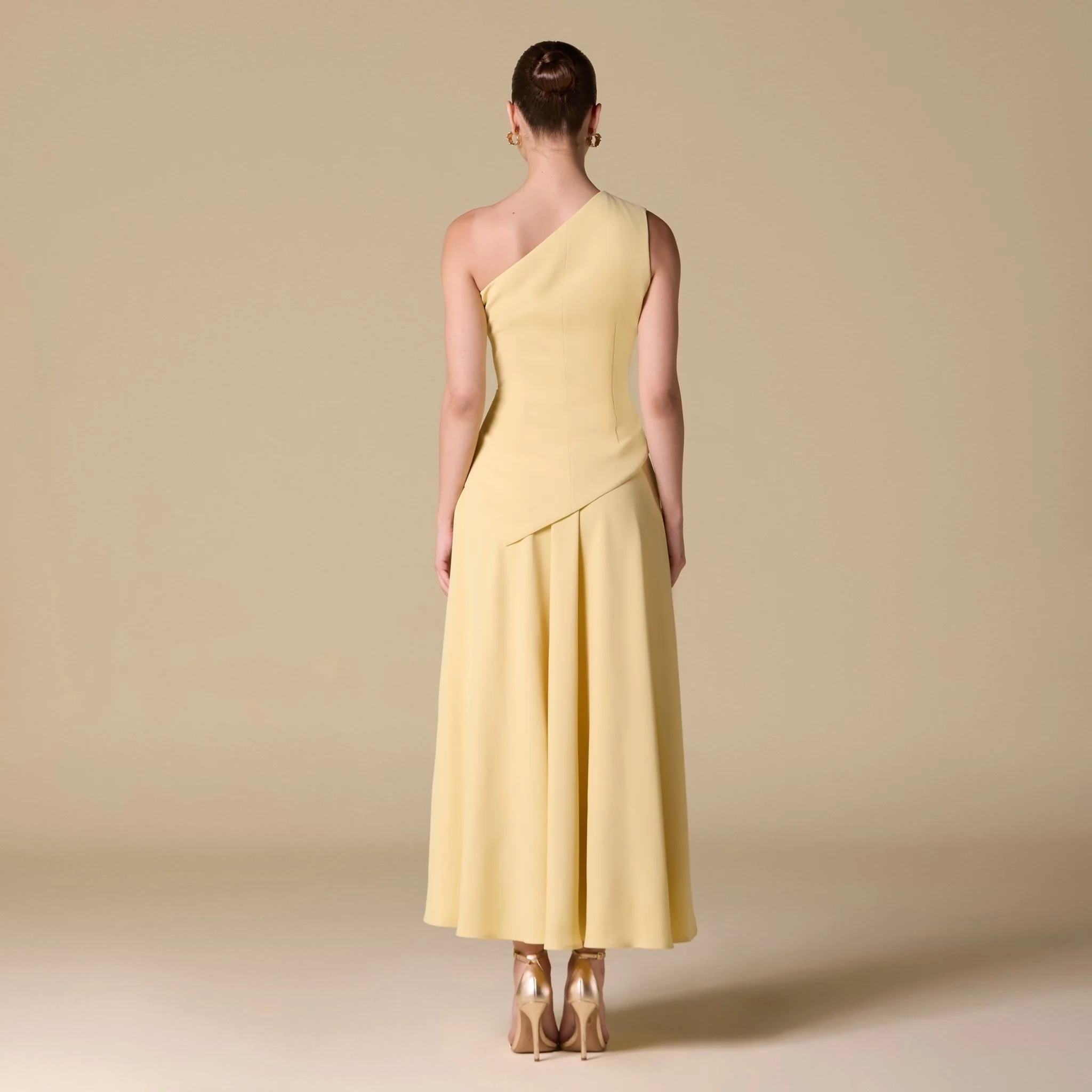 One Shoulder Crepe Midi Dress - Image 4