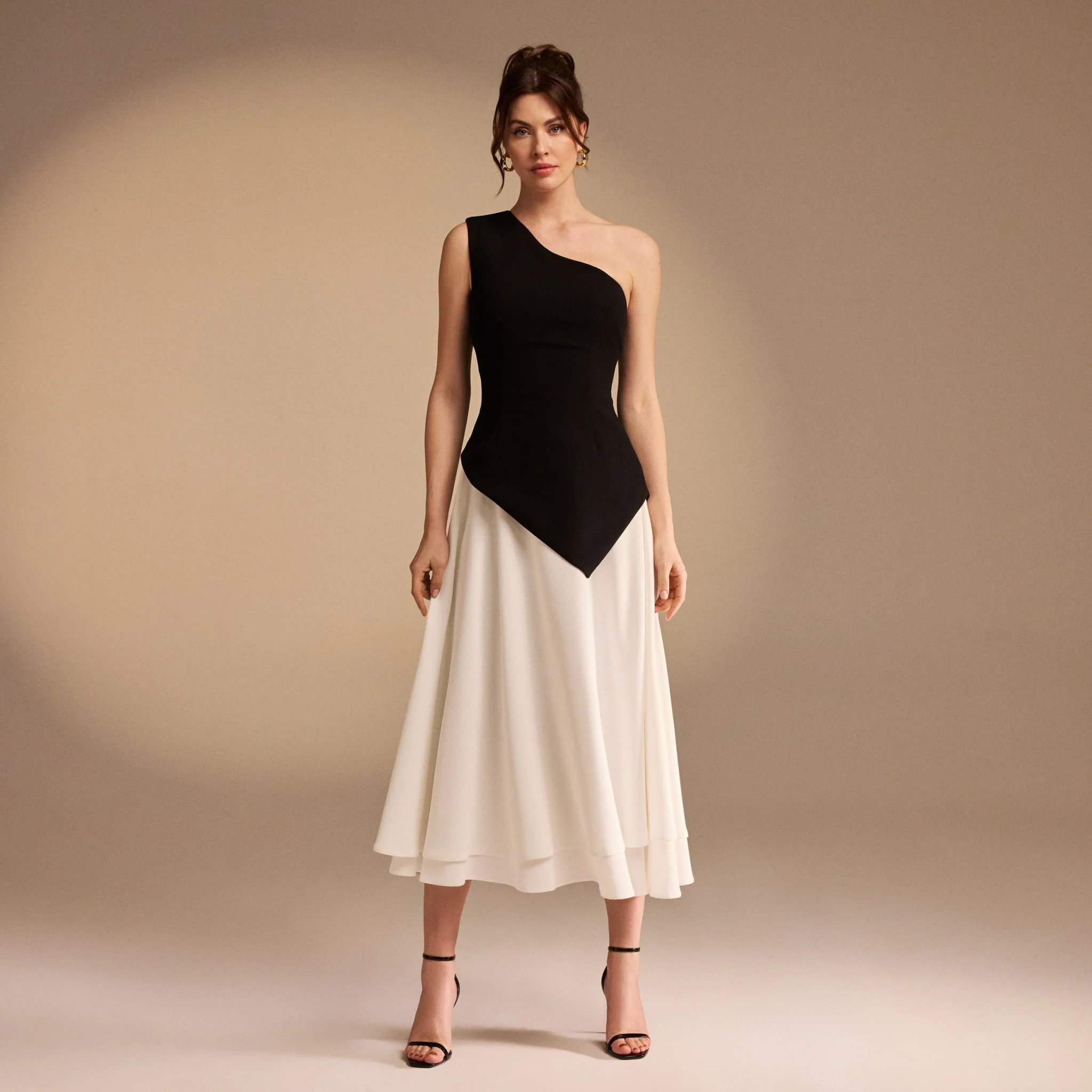 One Shoulder Crepe Midi Dress - Image 3