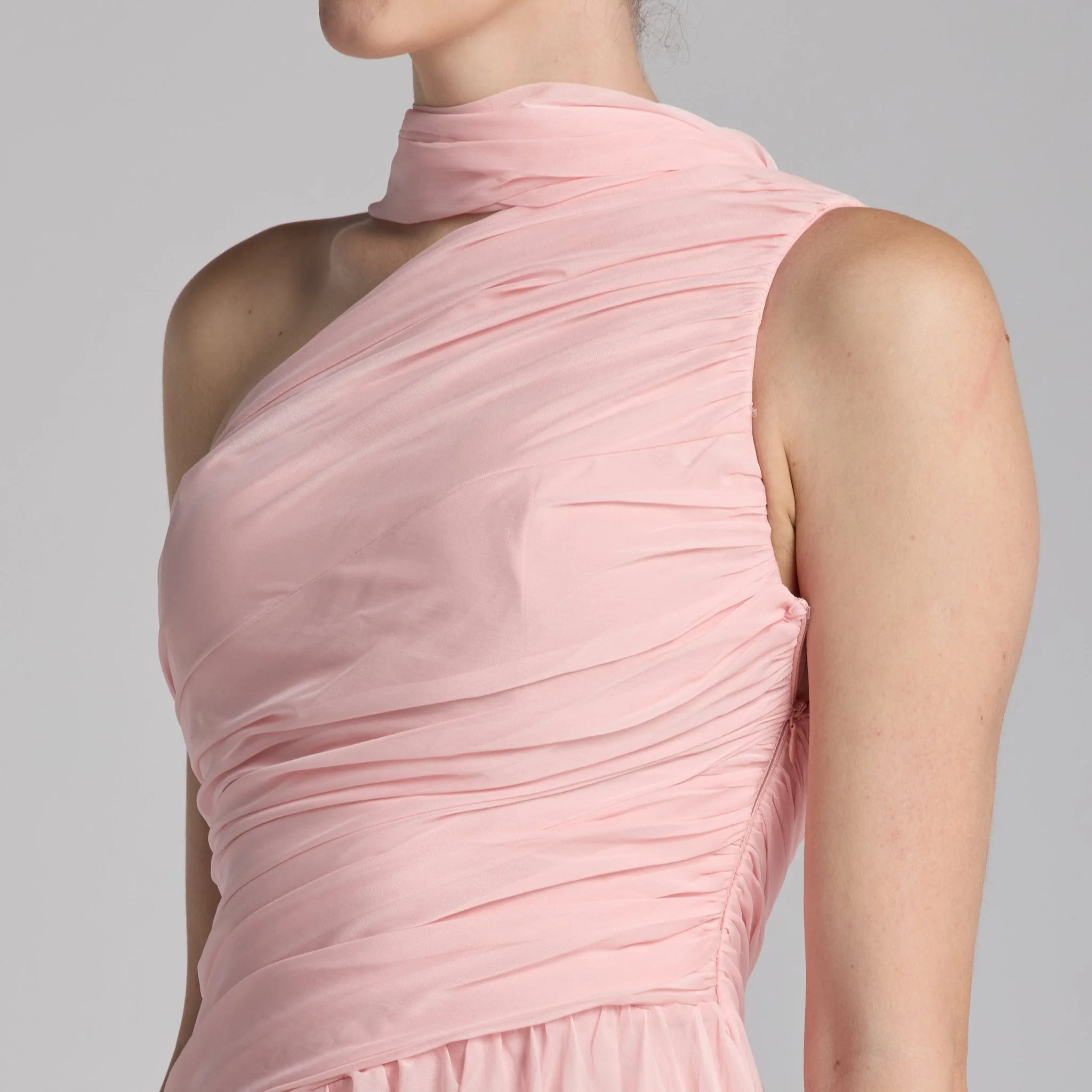 Pink Draped Long One Shoulder Dress - Image 3