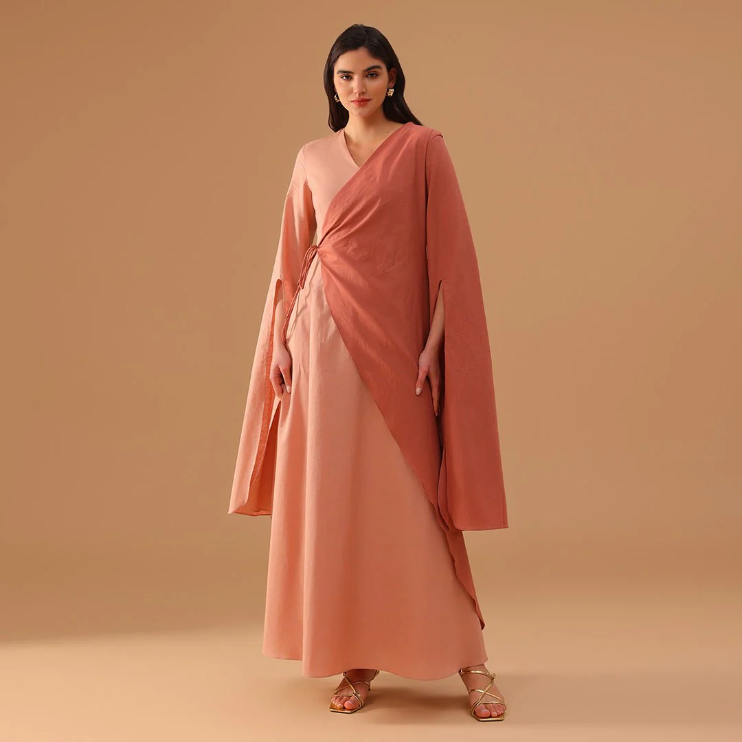 Pink Wrap Linen Cotton Maxi Dress - Image 3