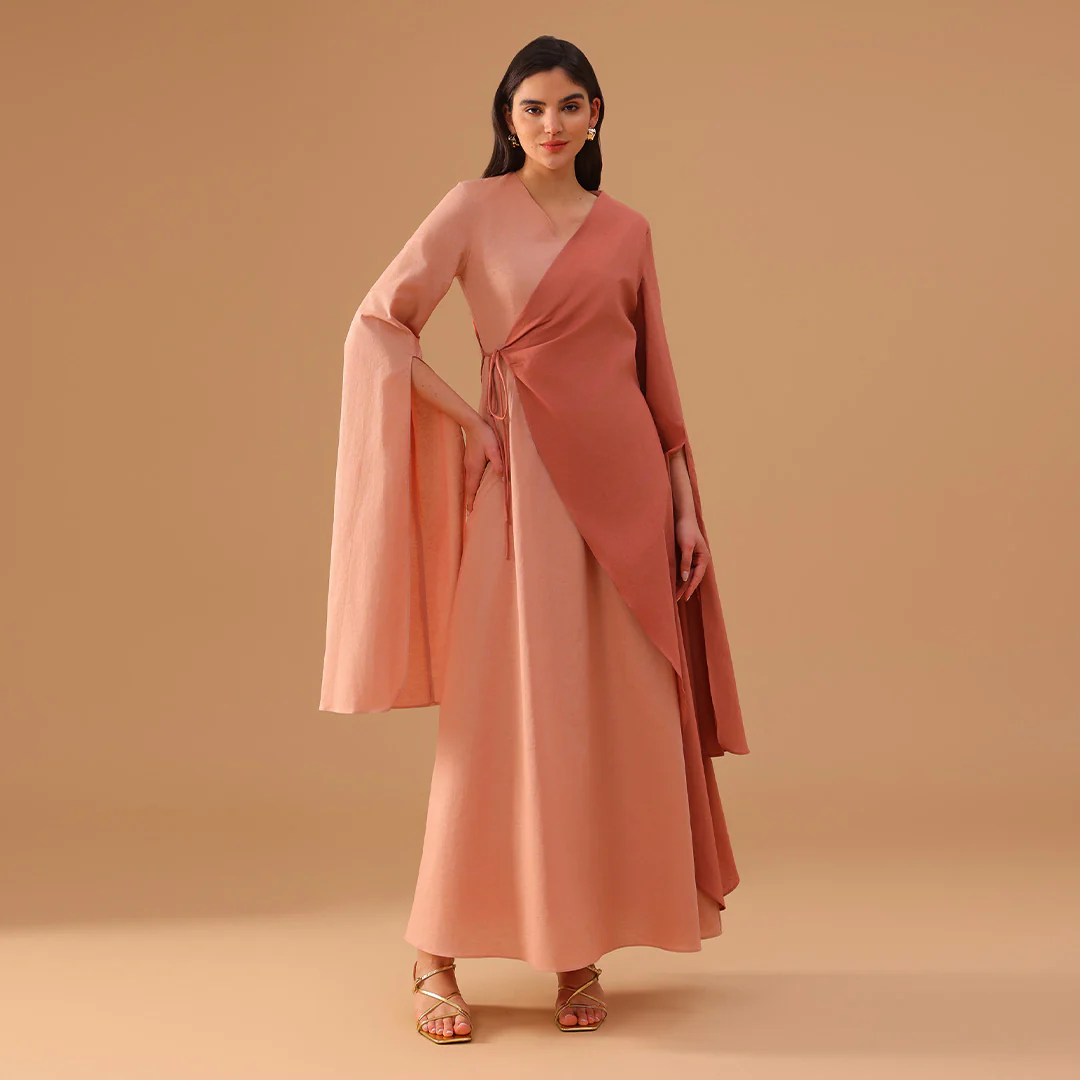 Pink Wrap Linen Cotton Maxi Dress - Image 4