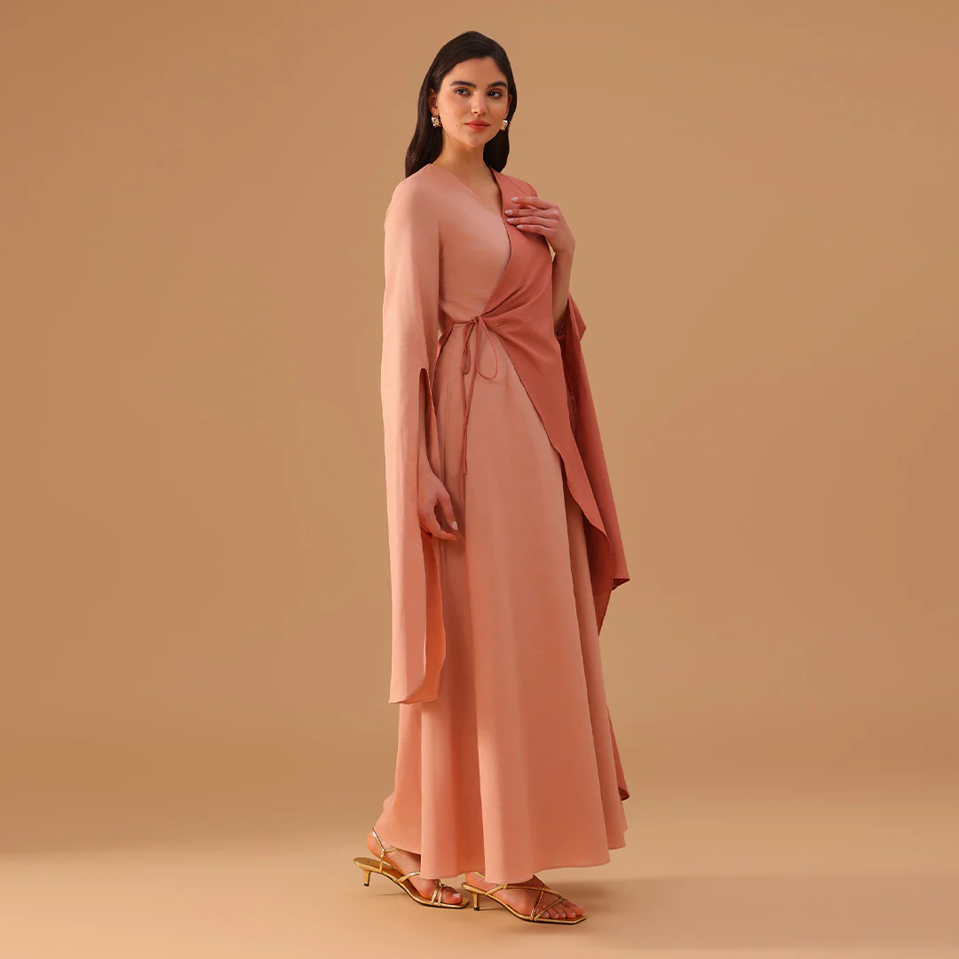 Pink Wrap Linen Cotton Maxi Dress - Image 5