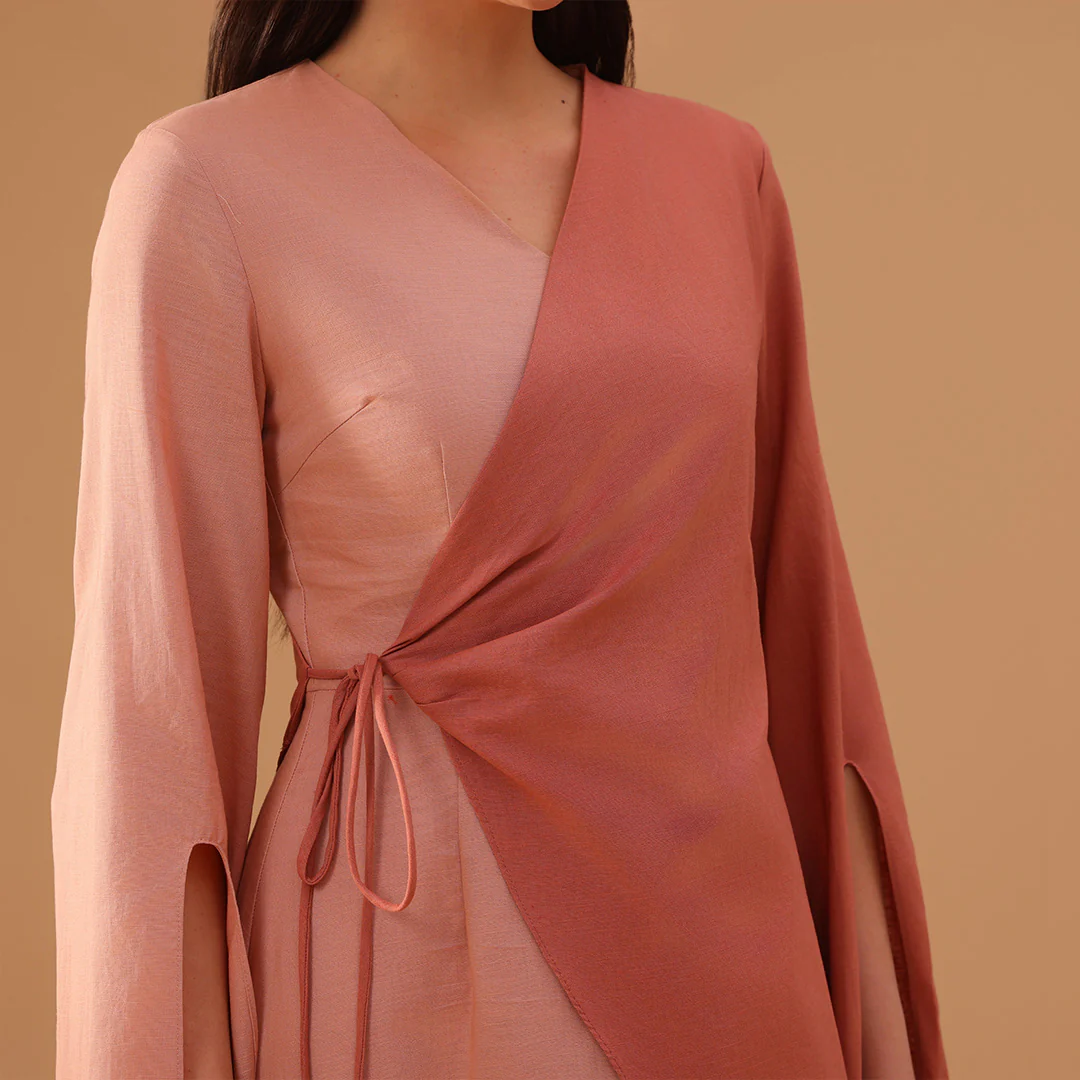 Pink Wrap Linen Cotton Maxi Dress - Image 6