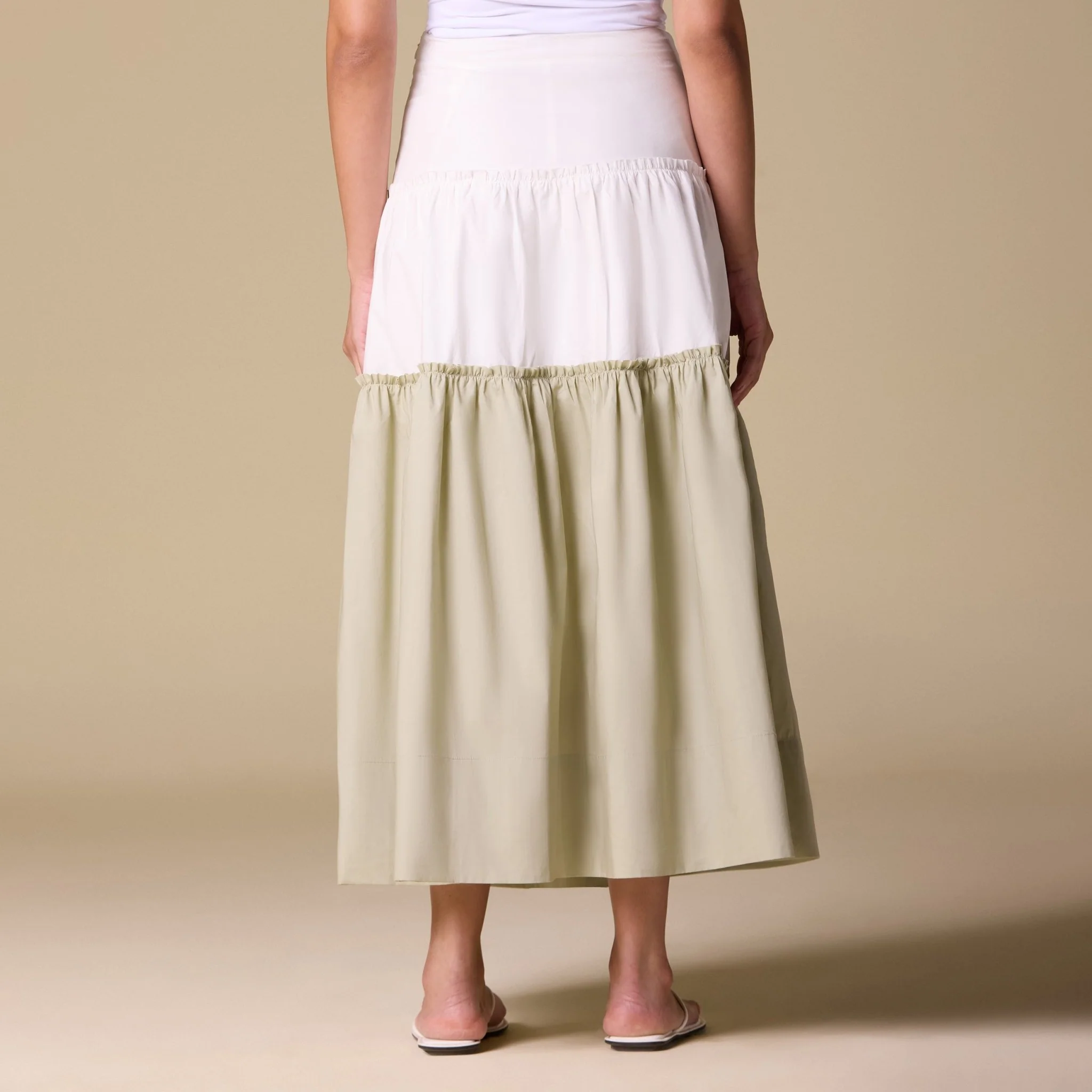 White & Green Poplin A-Line Maxi Skirt - Image 3