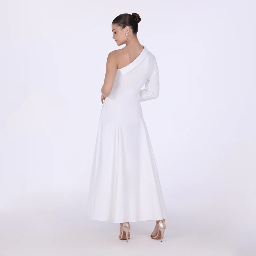 Poplin One-Shoulder Midi Shirt Dress with Side Cord - Image 4