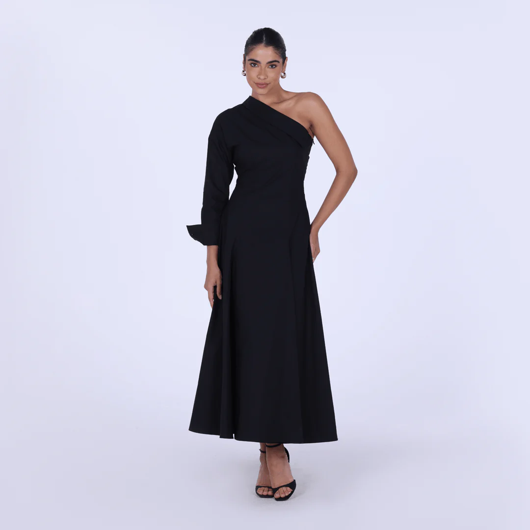 Poplin One-Shoulder Midi Shirt Dress with Side Cord - Image 5