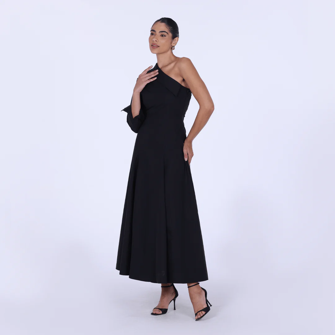 Poplin One-Shoulder Midi Shirt Dress with Side Cord - Image 6