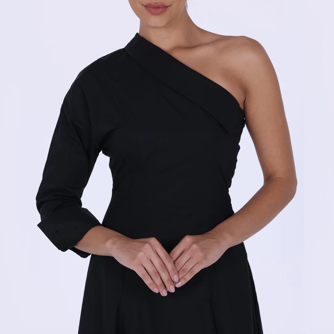 Poplin One-Shoulder Midi Shirt Dress with Side Cord - Image 7