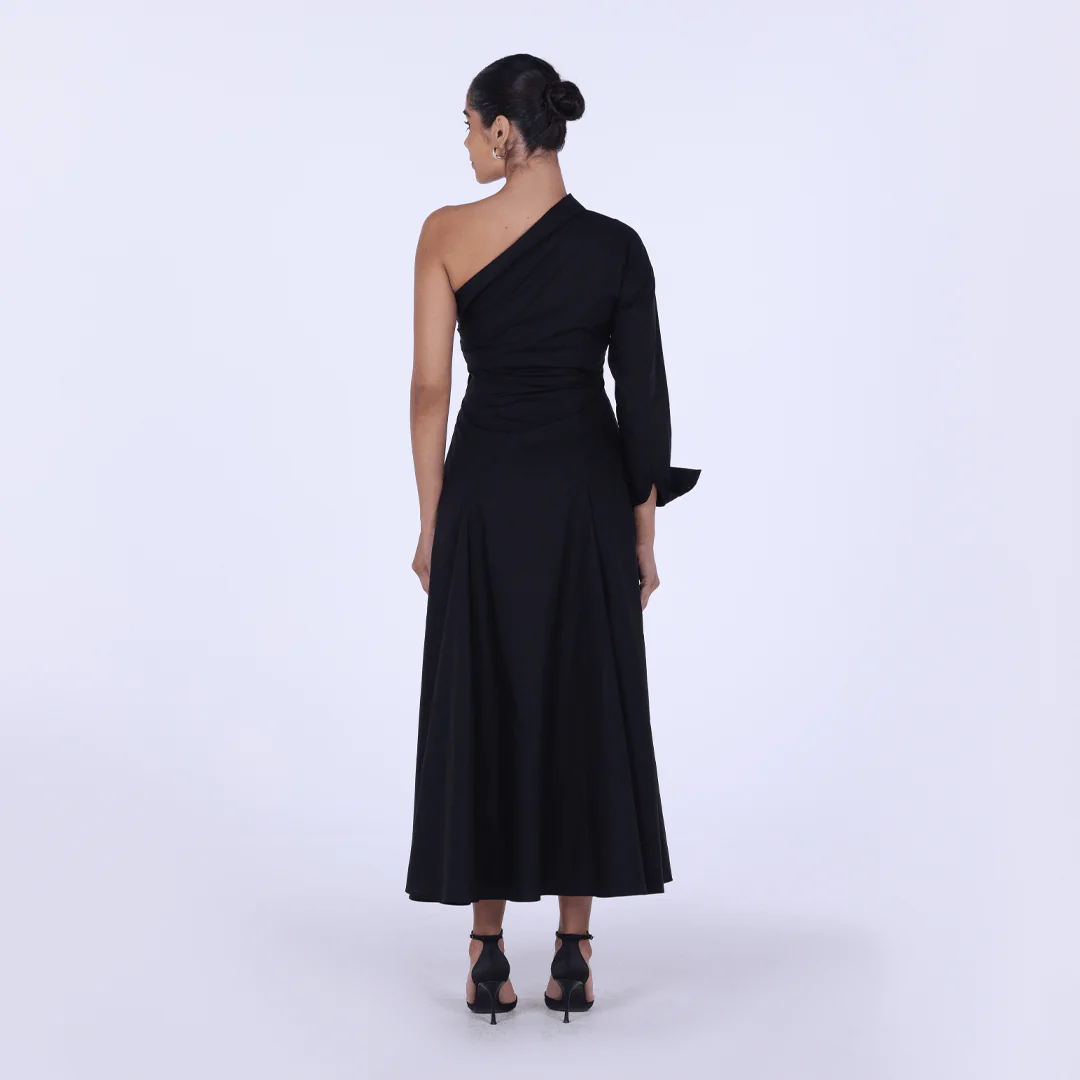 Poplin One-Shoulder Midi Shirt Dress with Side Cord - Image 8