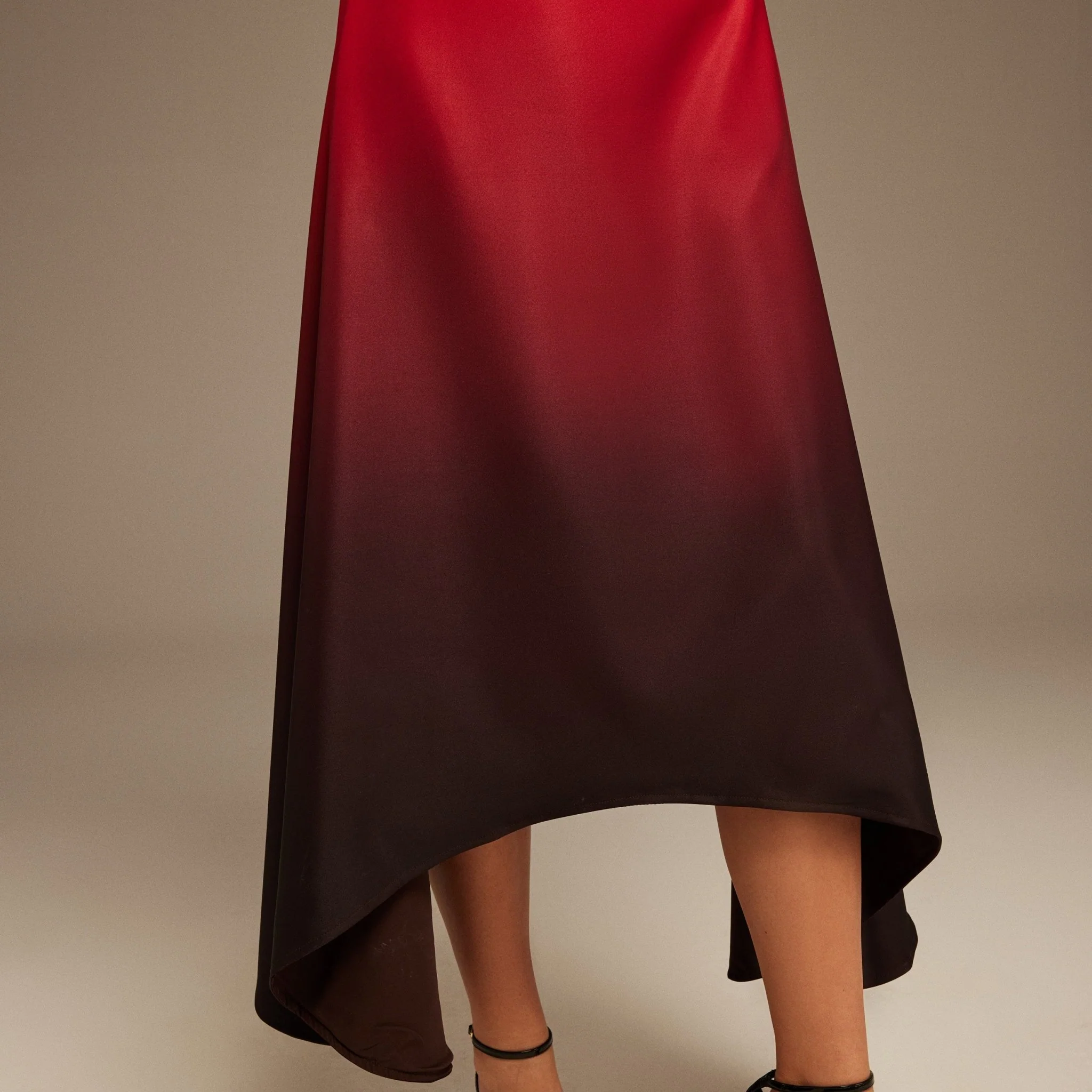 Puff Short Sleeve Crepe Asymmetrical Midi Dress - Image 3