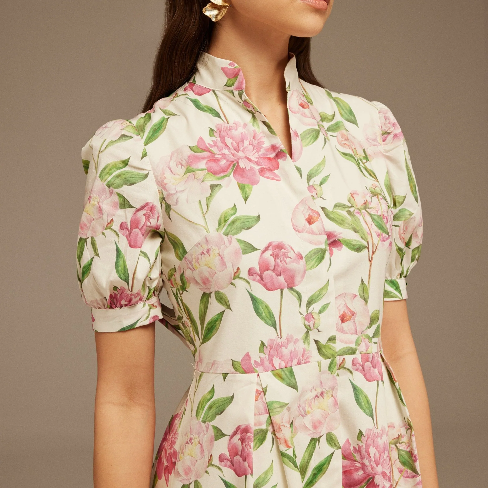 Puffy Sleeve Cotton Midi Dress - Image 3