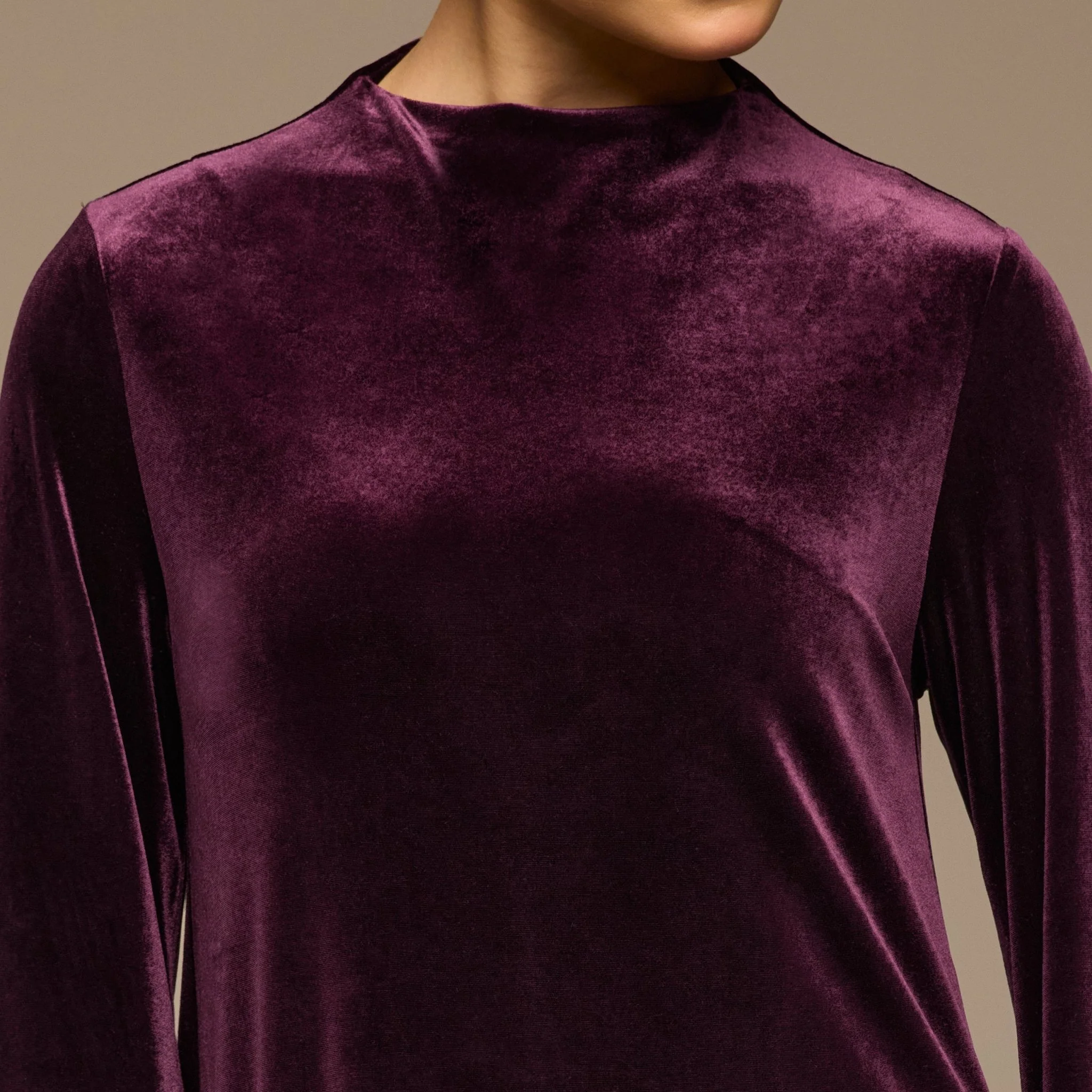 Purple High Neck Velvet Maxi Dress with Flared Sleeves - Image 3